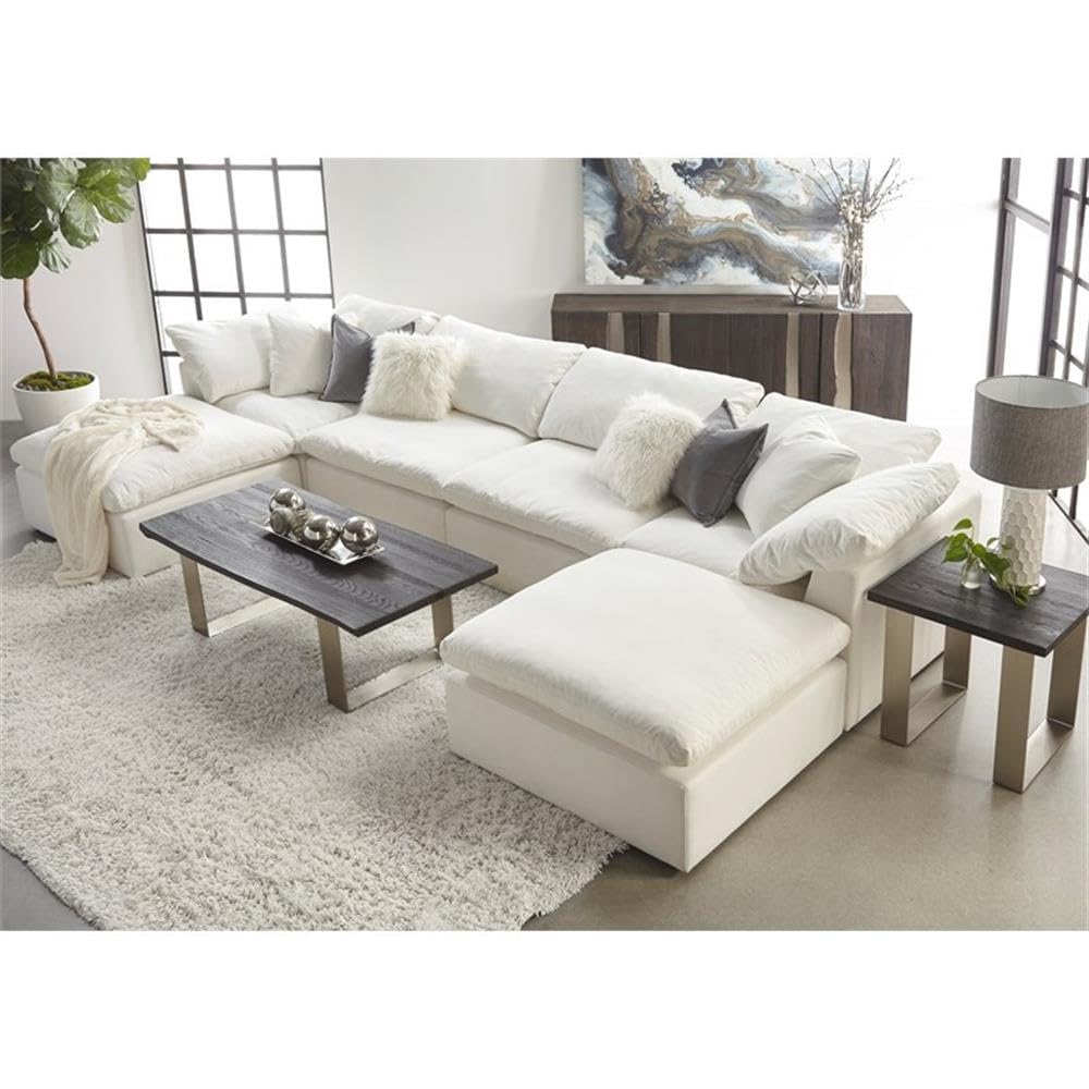 Star International White Fabric Modular Ottoman with Stitch & Hand Sky Design - Perfect for Living Room, Bedroom, or Home Office Seating & Storage