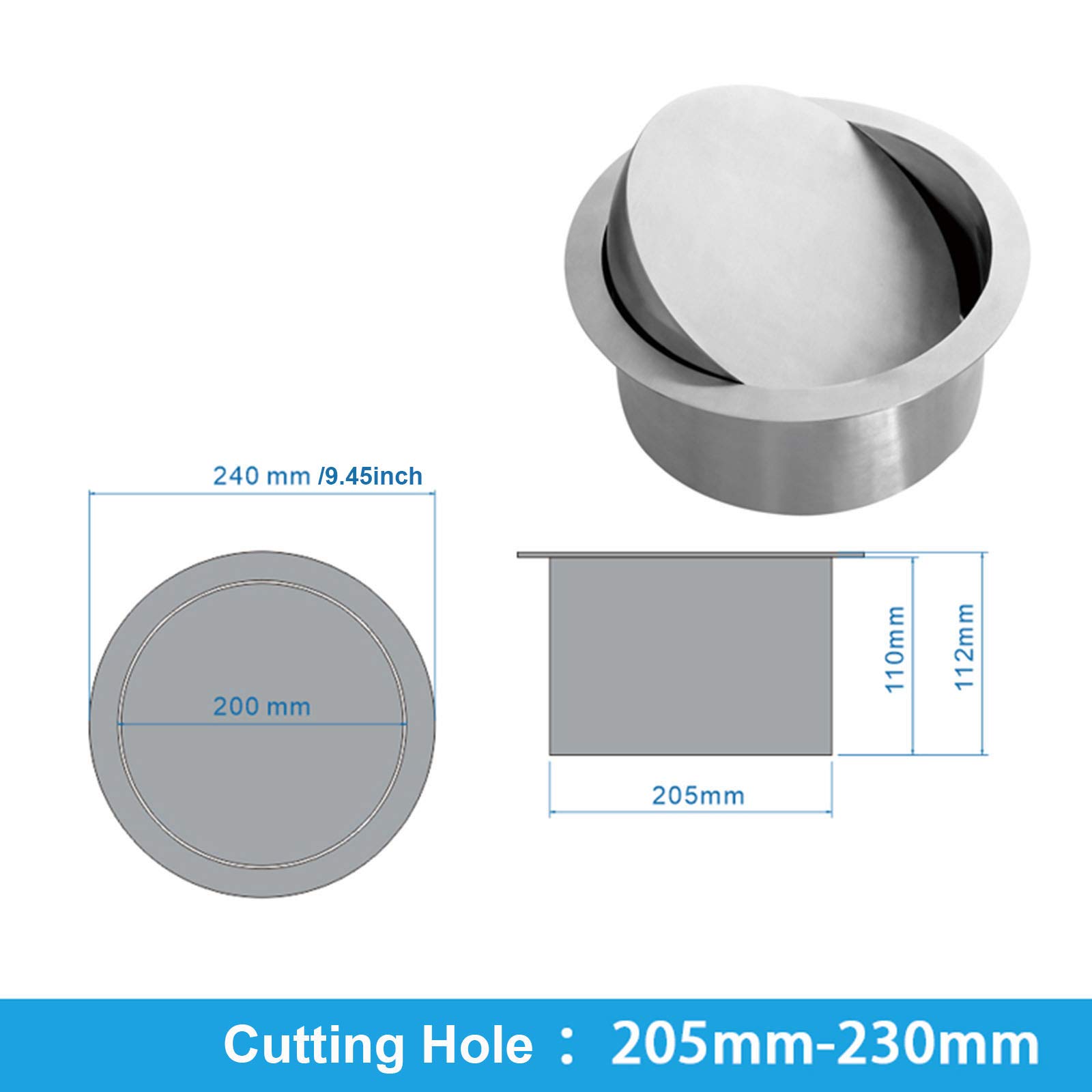 Stainless Steel Round Built-In Countertop Trash Chute Lid - Balanced Swing Flap Cover for Flush Mount Grommet Waste Bins | Perfect for Kitchen Islands, Bathrooms & Office Countertops