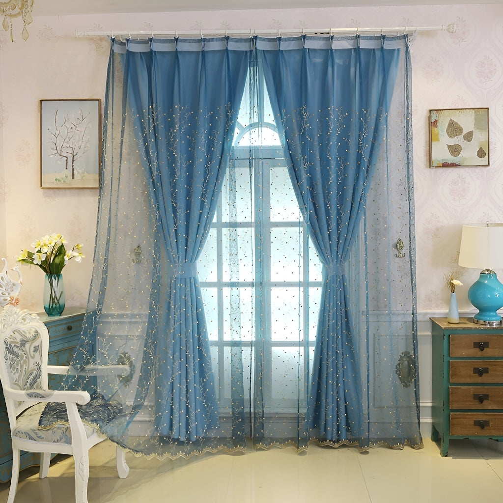 Gloria Tree Applique Airy Lace Sheer Grommet Custom Curtains - Elegant Window Treatments for Living Room, Bedroom & Nursery Decor