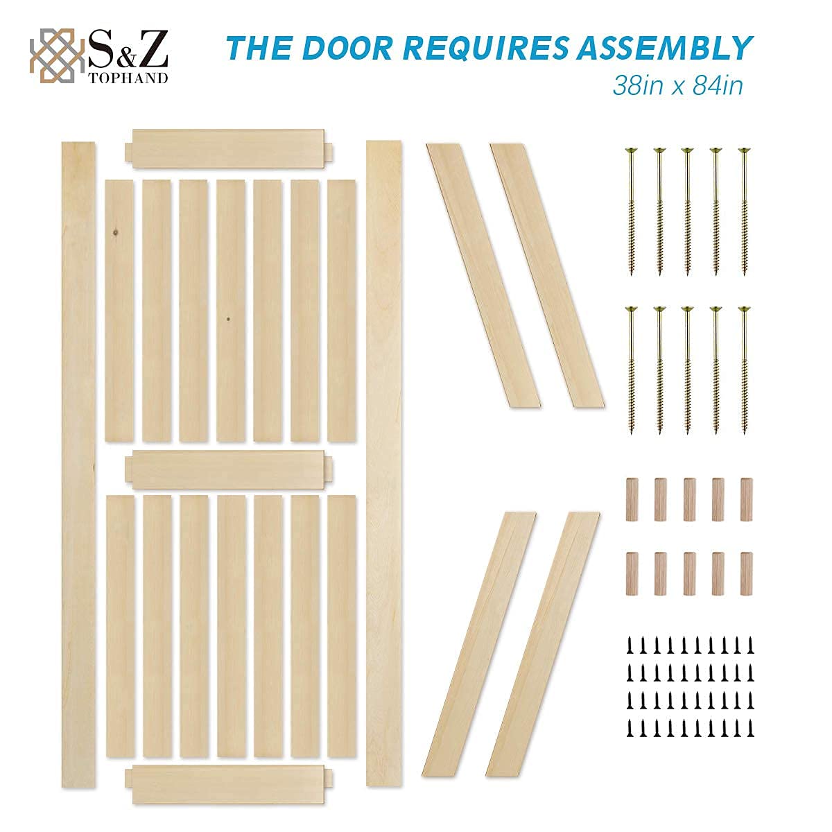 36 x 84 Inch Unfinished British Brace Knotty Barn Wood Sliding Door with 6.6FT Hardware Kit - Solid Wood, Double Surfaces, Easy Assembly (Big Wheel Included) - Perfect for Farmhouse, Loft, or Bedroom Privacy