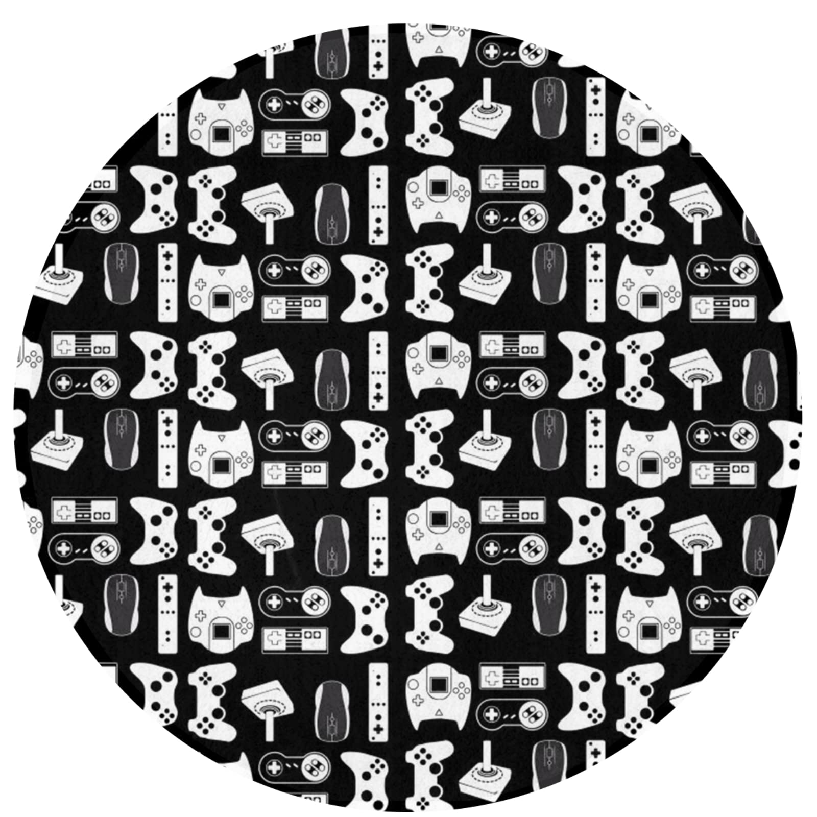 YEAHSPACE 40'' Round Video Game Rug - Black & White Gamer Carpet for Playroom, Game Room & Gaming Setup - Perfect for Esports, Streaming & Retro Gaming Decor