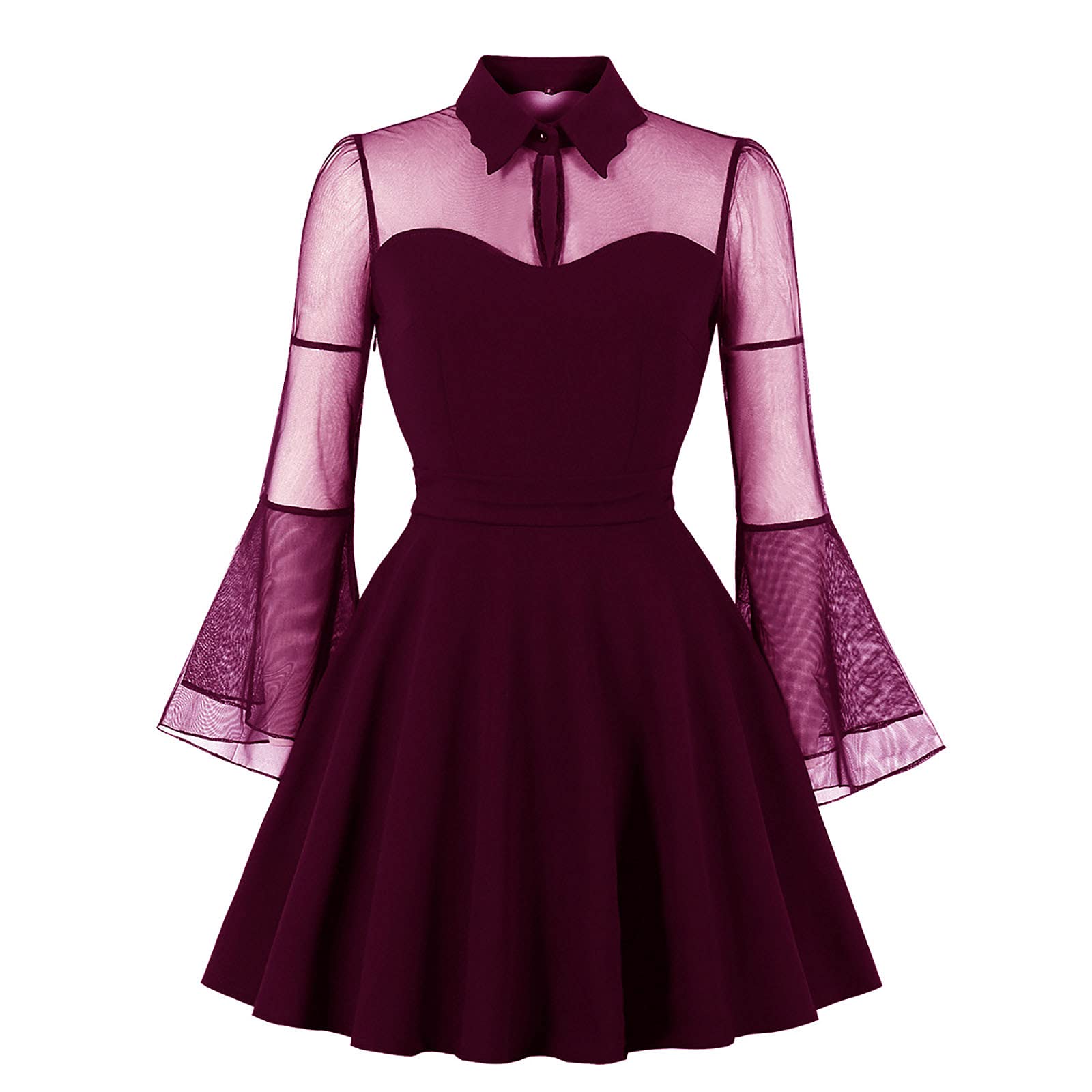 Bidobibo Gothic Dresses for Women - Plus Size Mesh Long Sleeve Party Dress | Sexy Halloween Mini Dress in Black | Perfect for Costume Parties, Nightclubs & Gothic Fashion