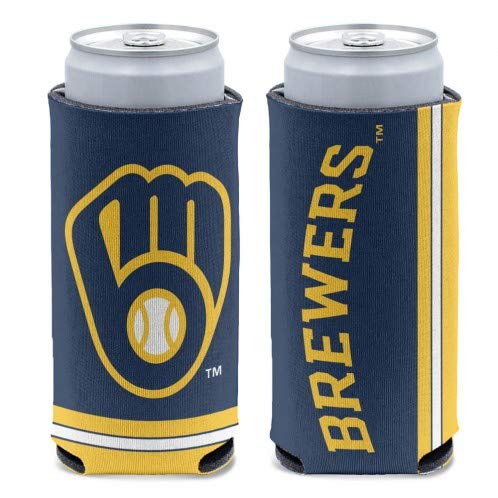 Wincraft MLB Milwaukee Brewers Slim Can Cooler - Officially Licensed Team Colors, Insulated Beer Soda Can Holder for Baseball Fans - Perfect for Tailgating, BBQs & Game Day Parties
