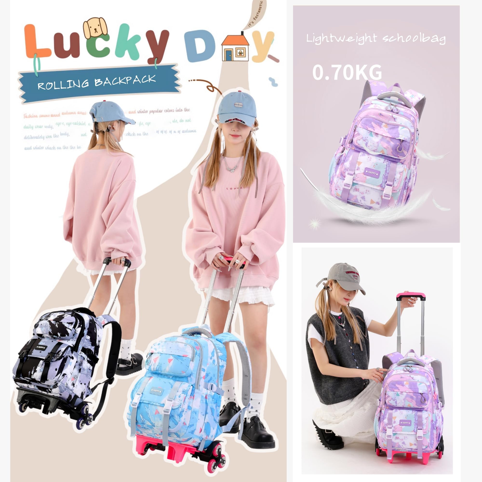 **Rolling Backpack for Kids - School Backpack with Wheels for Boys & Girls, Wheeled Bookbag Trolley for Elementary Students - Perfect for Travel, School & Daily Use**