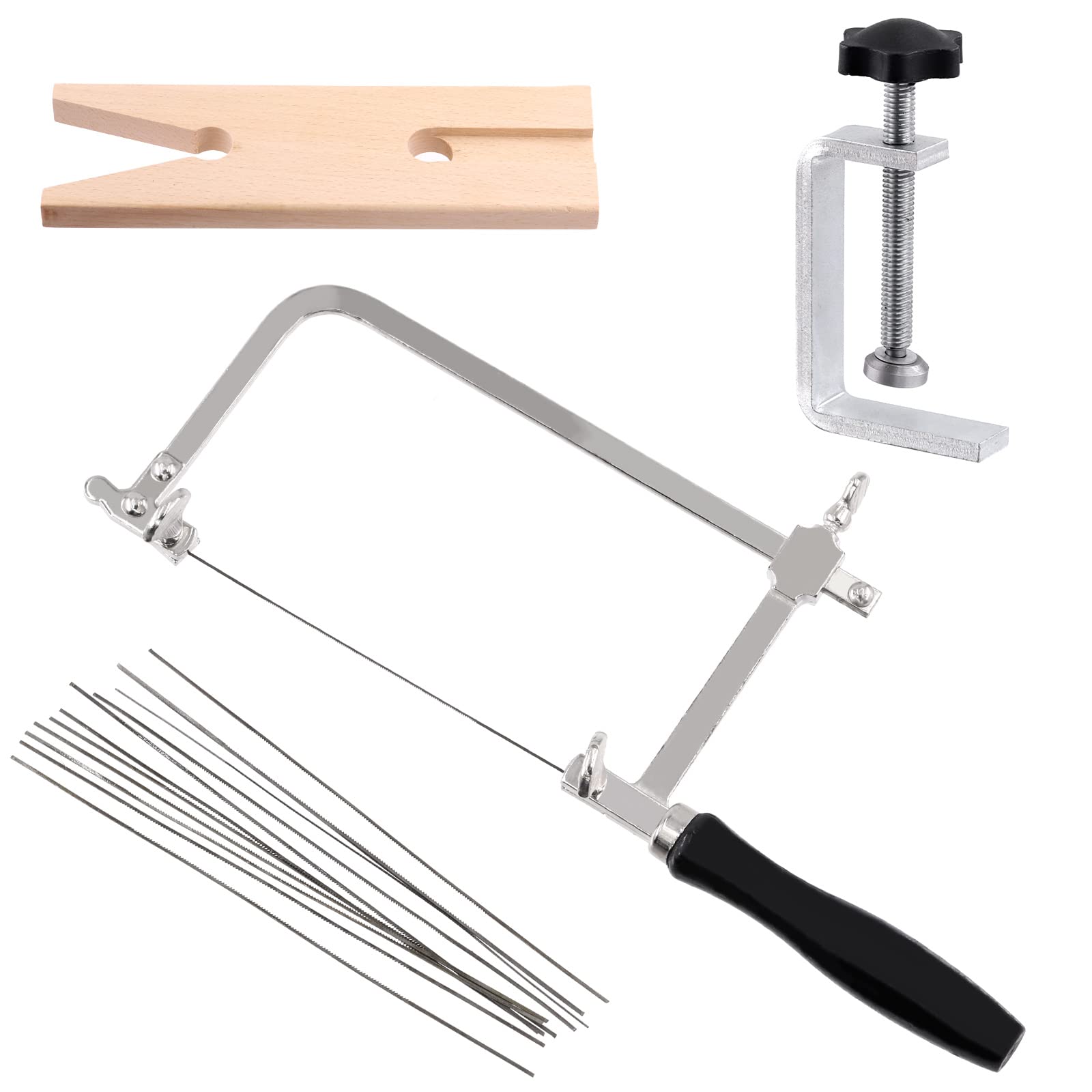 15Pcs Jewelers Saw Set with Blades & Bench Pin - Adjustable Jewelry Making Tools for DIY Crafts