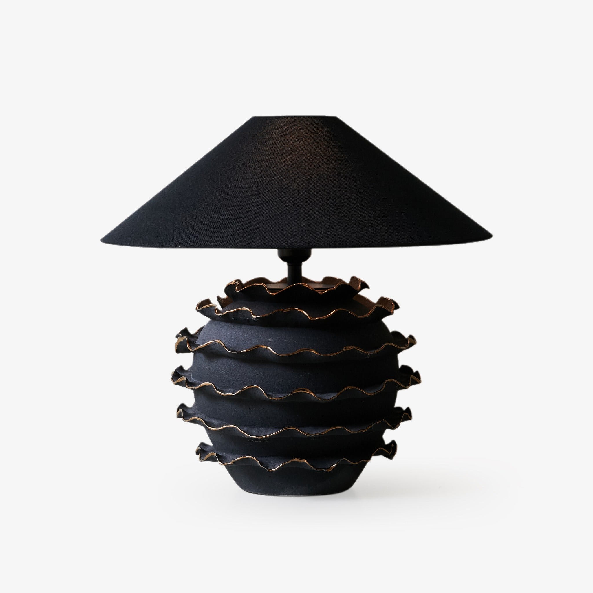 Eclipse Ruffle Table Lamp - Modern Bedside Nightstand Light for Bedroom, Living Room & Office - Soft Ambient Lighting with Stylish Ruffled Shade