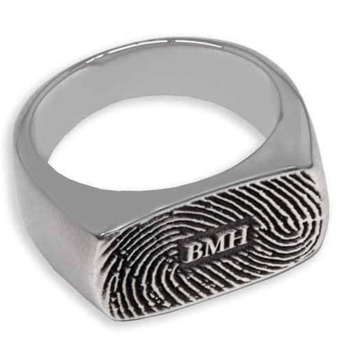 Personalized Fingerprint Memorial Ring - Custom Engraved Rectangle Keepsake for Loved Ones | Perfect for Remembrance, Gifts & Special Occasions