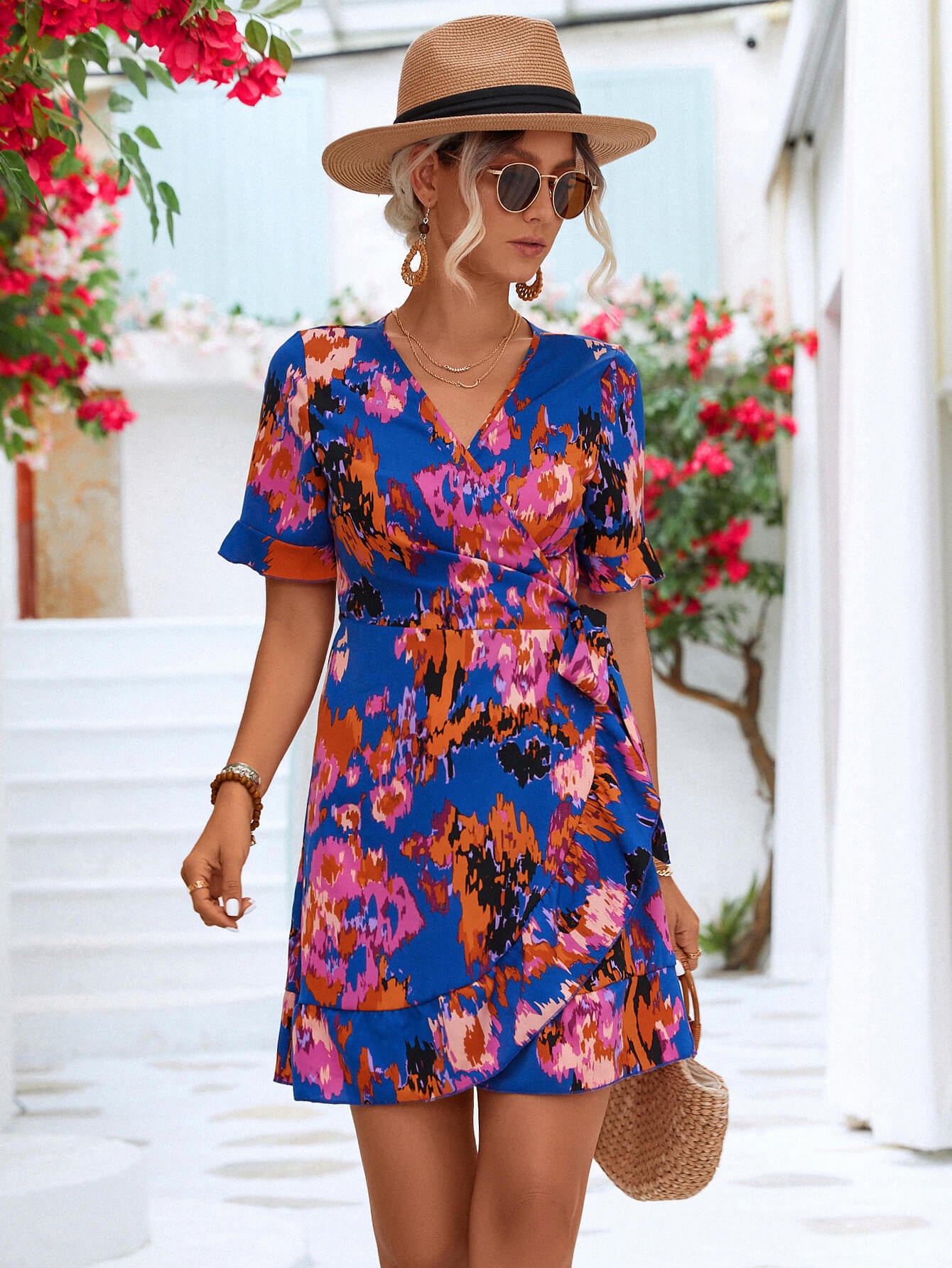 Stylish Printed Flounce Sleeve Tied Dress for Women - Perfect for Summer Parties, Weddings & Date Nights