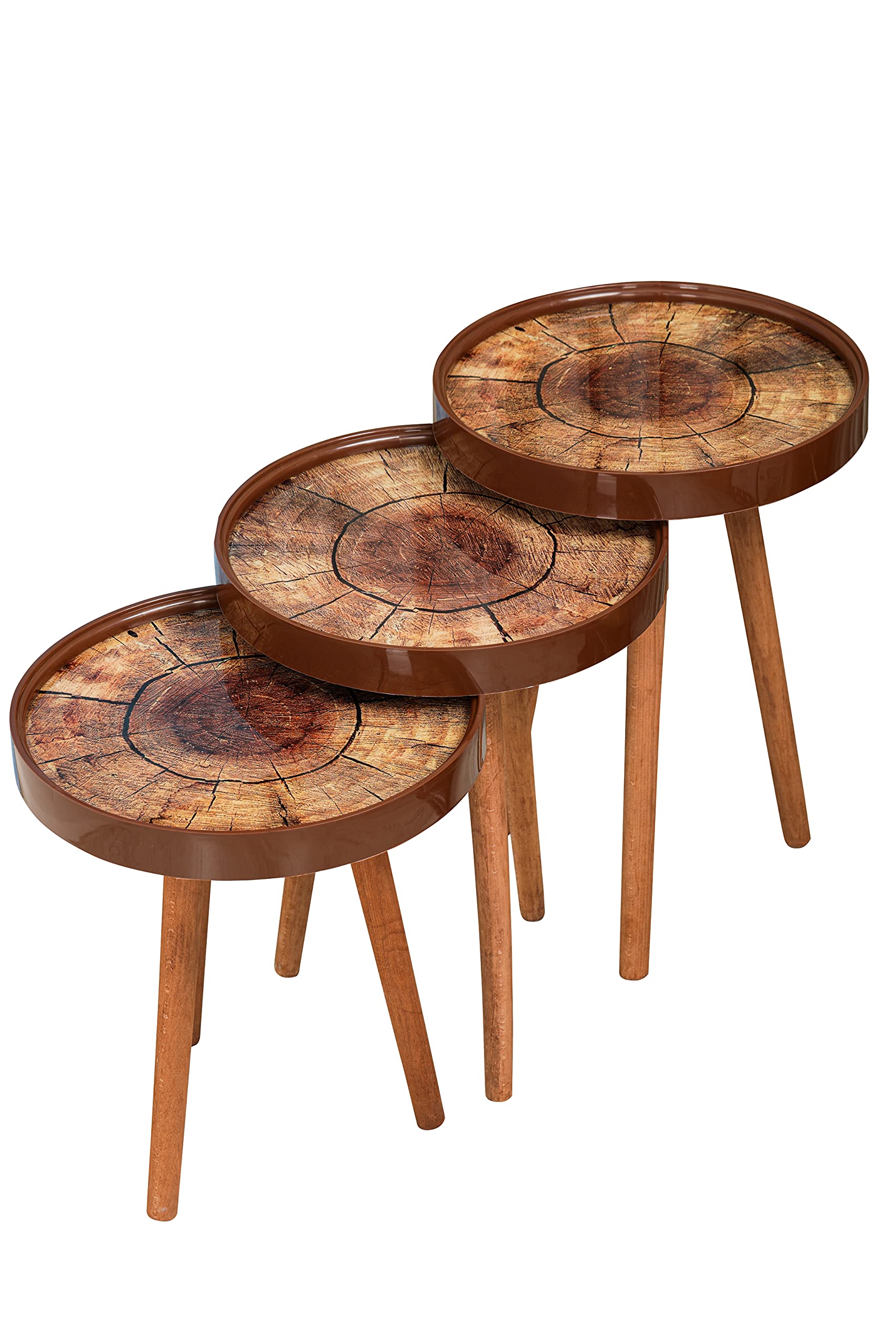 Round Nesting Coffee Tables Set of 3 - Wooden Side End Tables with Walnut Finish for Living Room, Bedroom, Home Office - Perfect as Accent Tables, Nightstands or Modern Home Decor