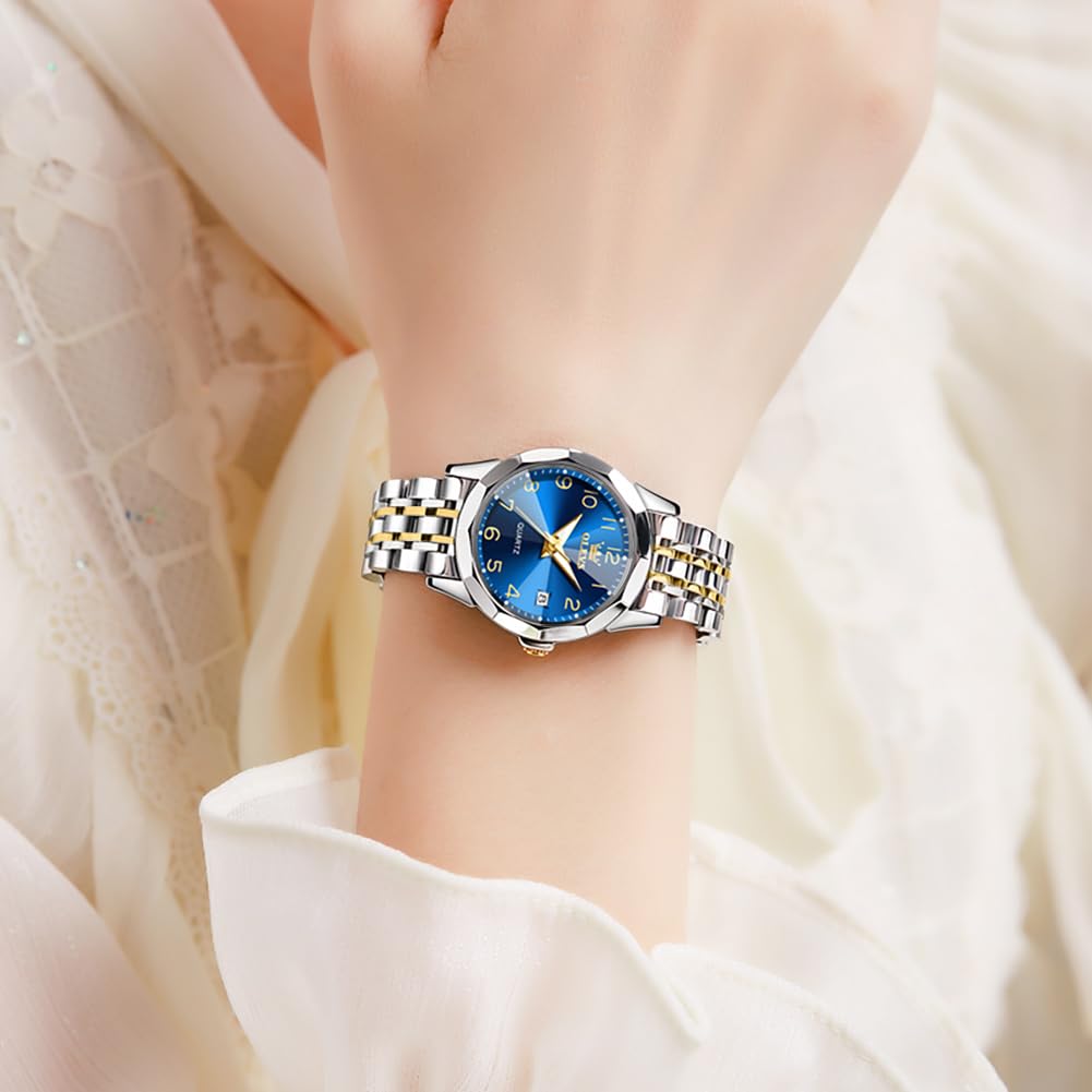 OLEVS Women's Classic Dress Watch - Analog Quartz Stainless Steel Waterproof Wristwatch with Luminous Hands, Day/Date Display, Two-Tone Design | Perfect for Office, Formal Events & Everyday Wear