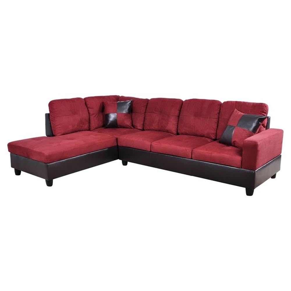 Beverly Fine Furniture Andes Microfiber Faux Leather Sofa in Raspberry Red - Modern Living Room Couch for Small Spaces & Apartments