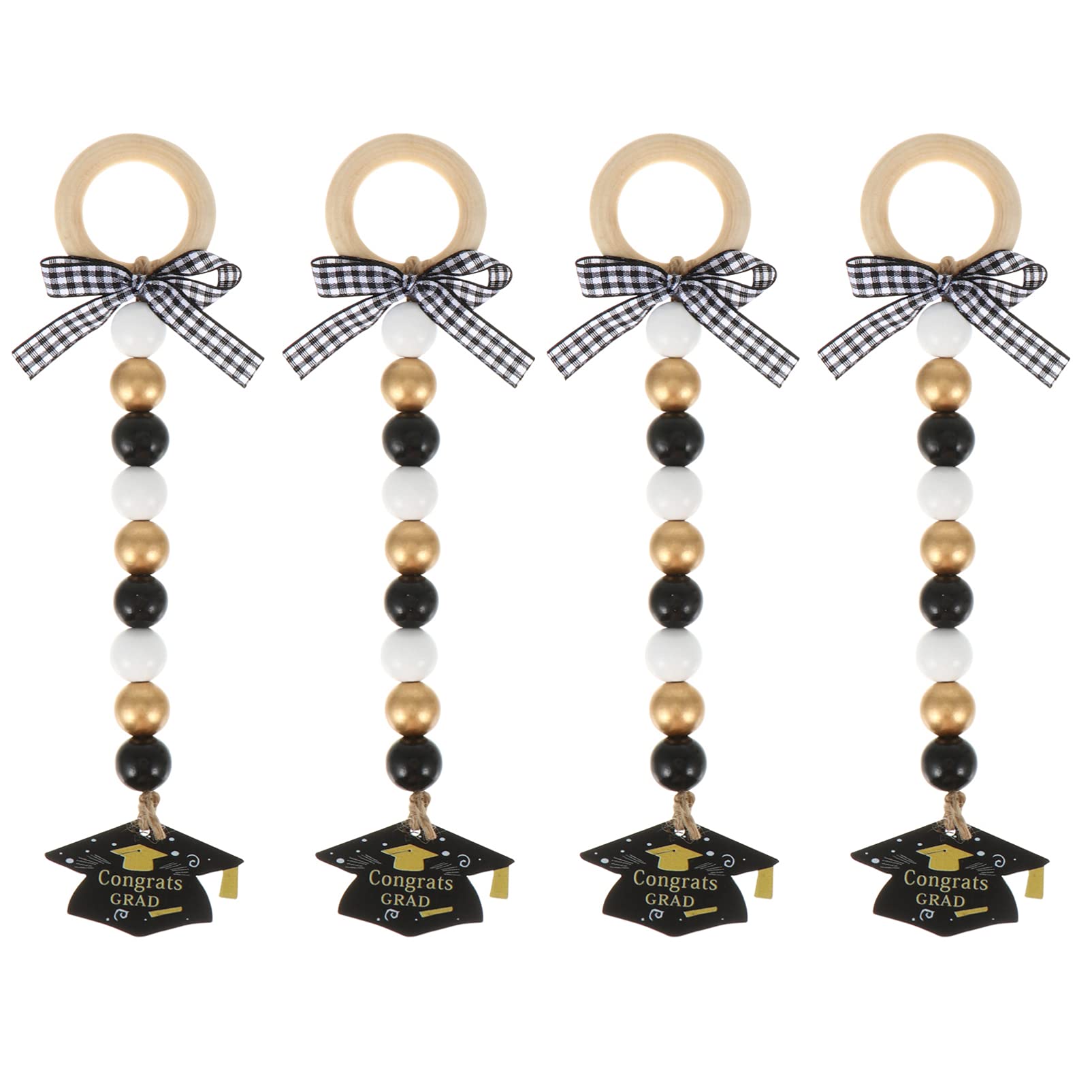 4Pcs Class of 2021 Graduation Tassel Hat Pendant with 9 Wood Beads - Farmhouse Style Garland for Wall Decor, Table Centerpiece & Graduation Gifts - Perfect for Graduation Parties, Home Decor & Rustic Weddings
