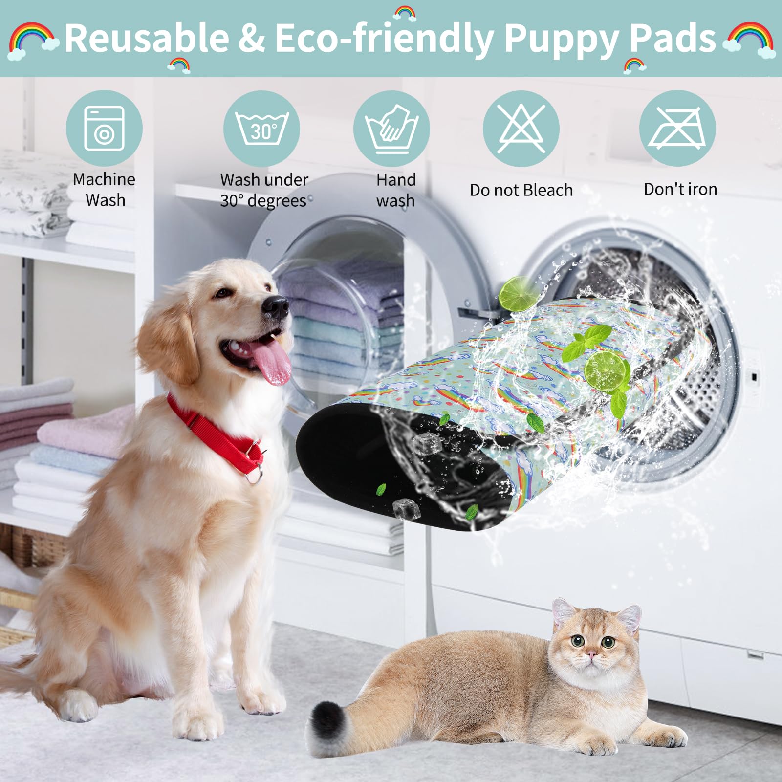 Washable & Reusable Dog Pee Pads - 2 Pack Super Absorbent Puppy Training Pads | Waterproof Pet Mat for Whelping, Incontinence, Playpen, Crate & Dog Bed | Ideal for Housebreaking, Travel & Senior Dogs