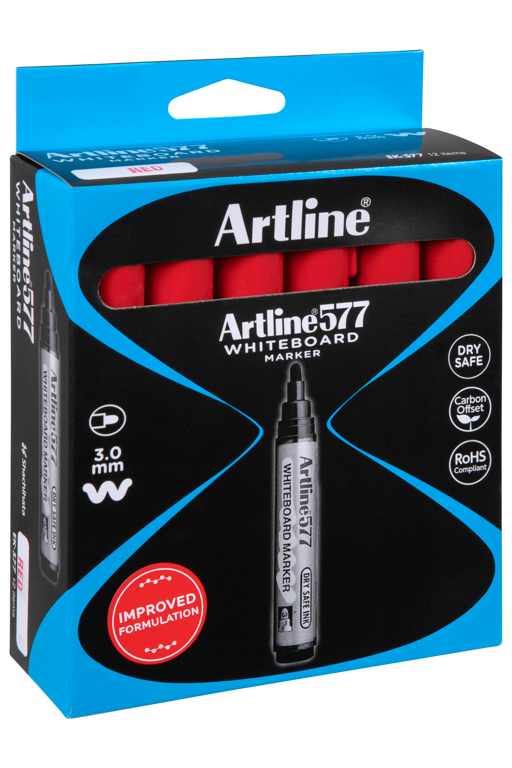 Artline 577 Whiteboard Markers - 3mm Bullet Tip, Red Ink, Pack of 12 - Perfect for Office, Classroom & Home Whiteboards
