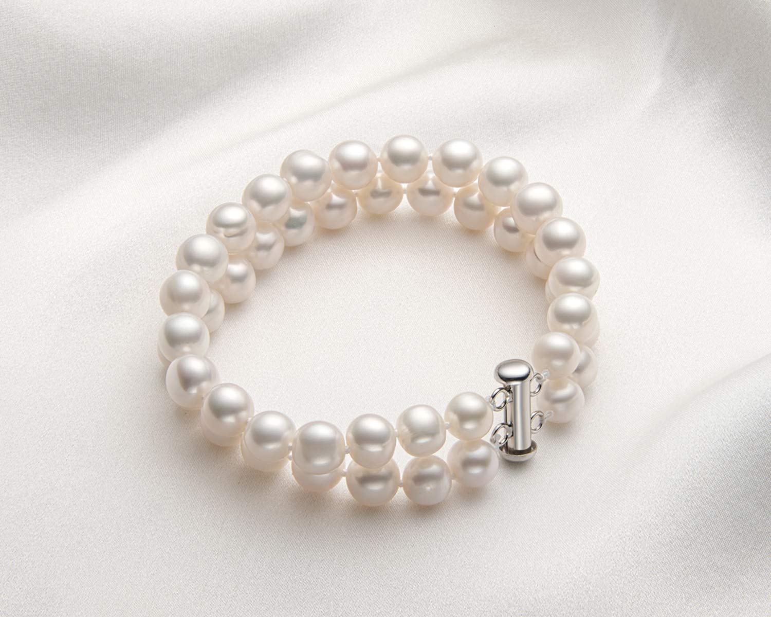 Freshwater Cultured Pearl Bracelet for Women - 8-9mm White Pearl Bangle, 7.5 Inch Adjustable Length - Elegant Anniversary, Birthday & Mother's Day Jewelry Gift - Perfect for Weddings, Parties & Special Occasions
