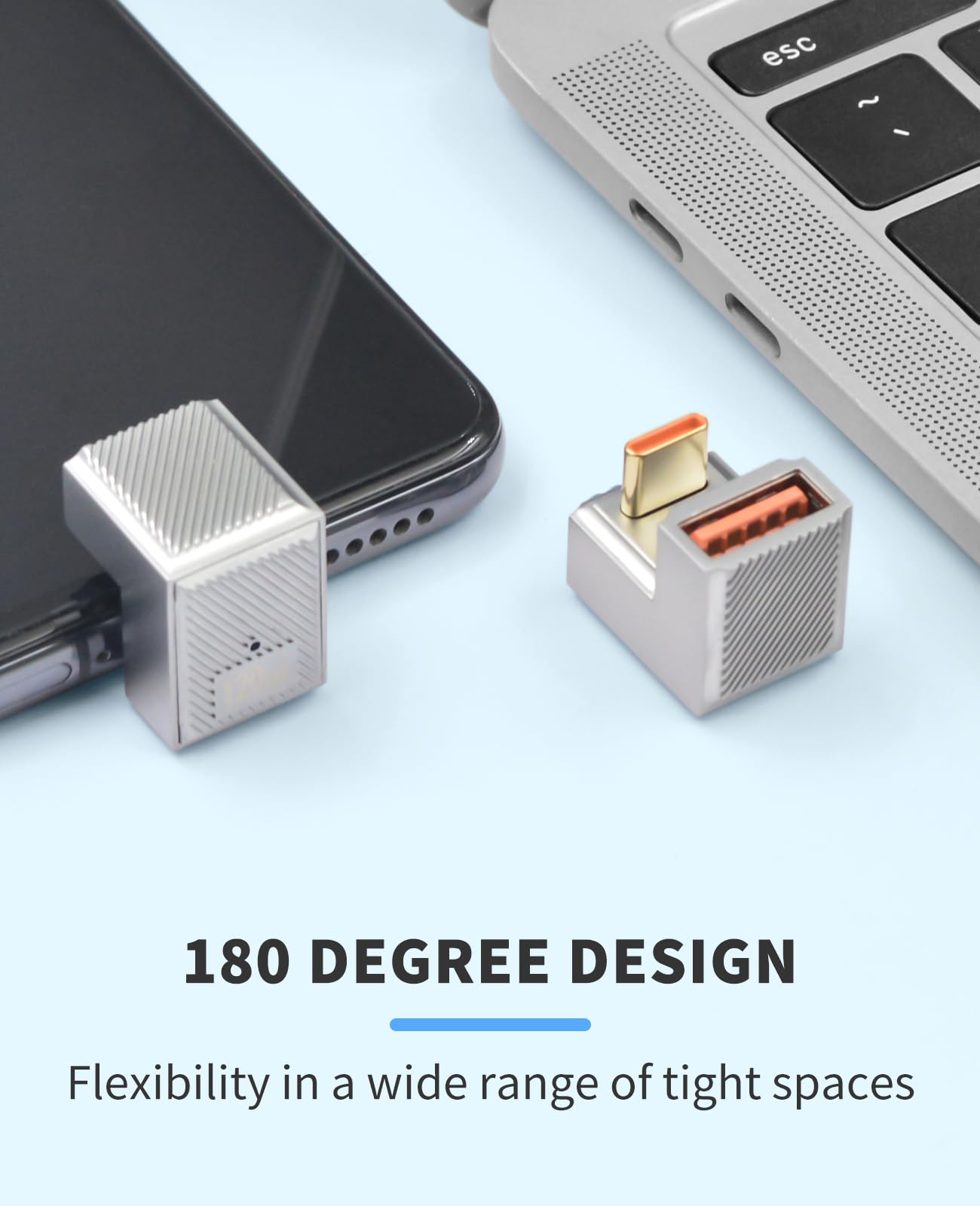 Duttek 180° USB C to USB 3.0 Adapter 10Gbps 120W - 2 Pack for MacBook Pro & Laptop Charging
