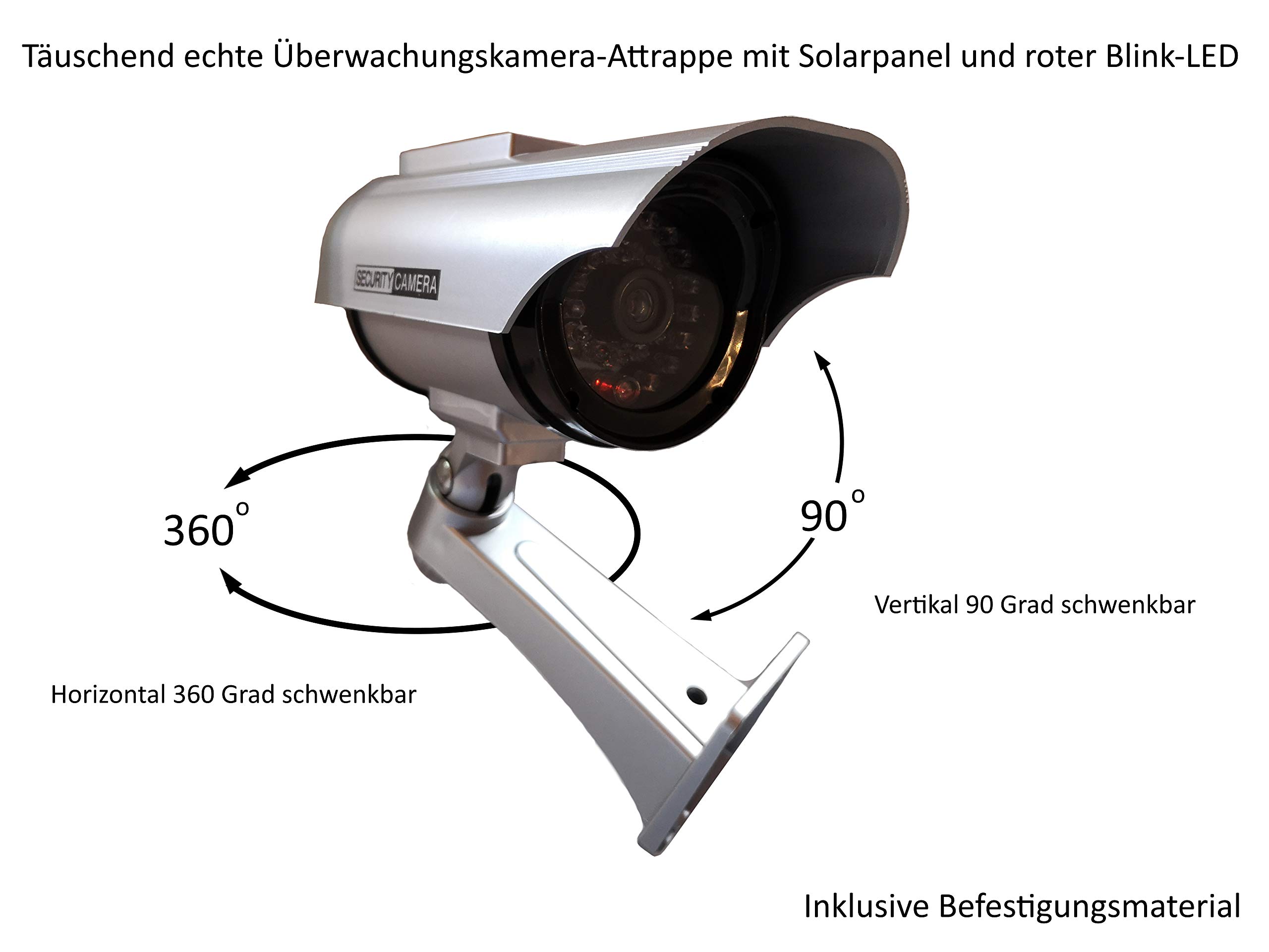 4 Pack Solar Dummy Security Cameras with LED Flashing Light - Outdoor Fake Surveillance Camera with Realistic Lens - Deter Burglars for Home, Business & Warehouse Security (Weatherproof Design)