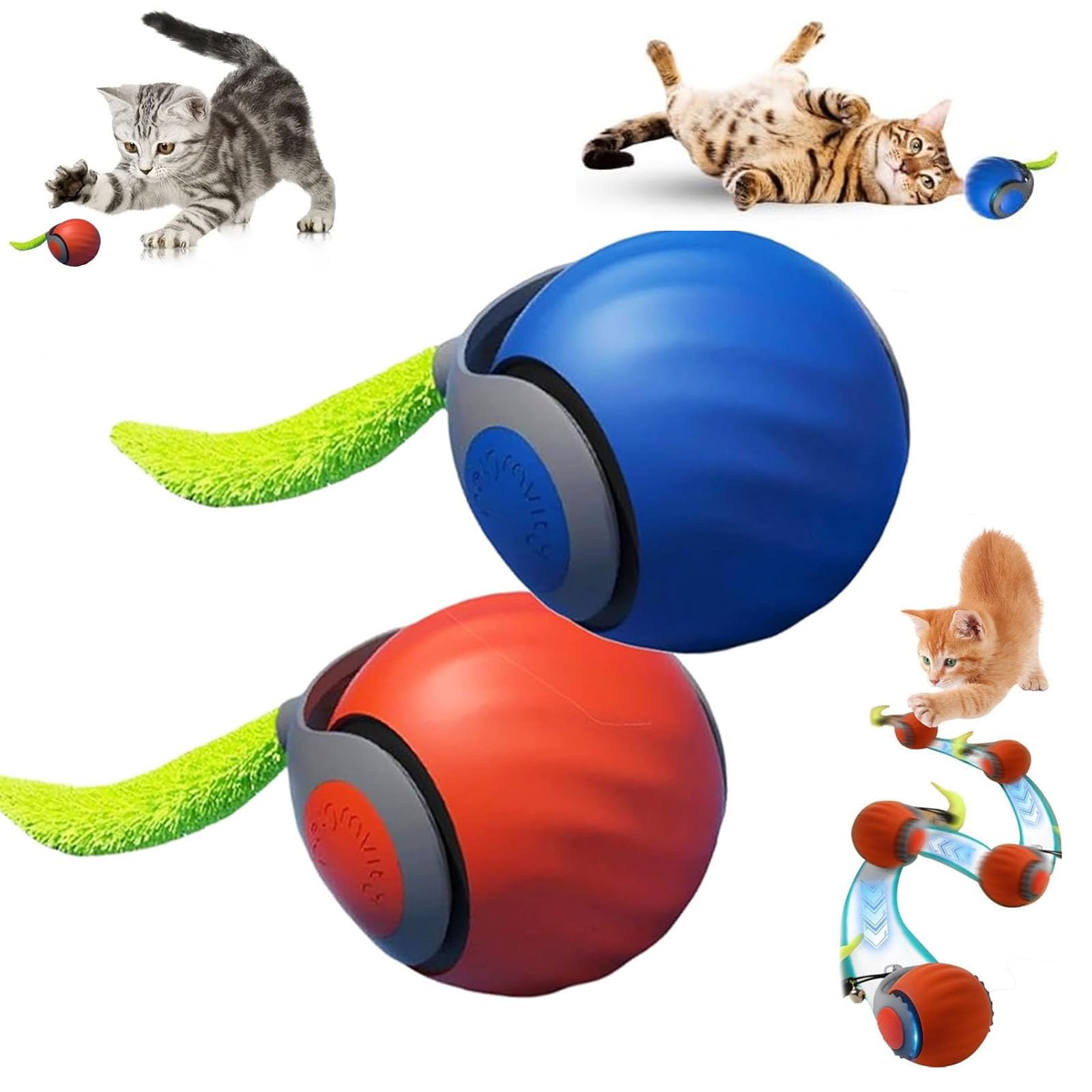 Speedy Tail 2.0 Interactive Cat Toy - 2 Pack USB Rechargeable Smart Ball with Adjustable Speeds & Replaceable Tail - Best Automatic Moving Toy for Indoor Cats - Perfect for Playtime, Exercise and Boredom Relief