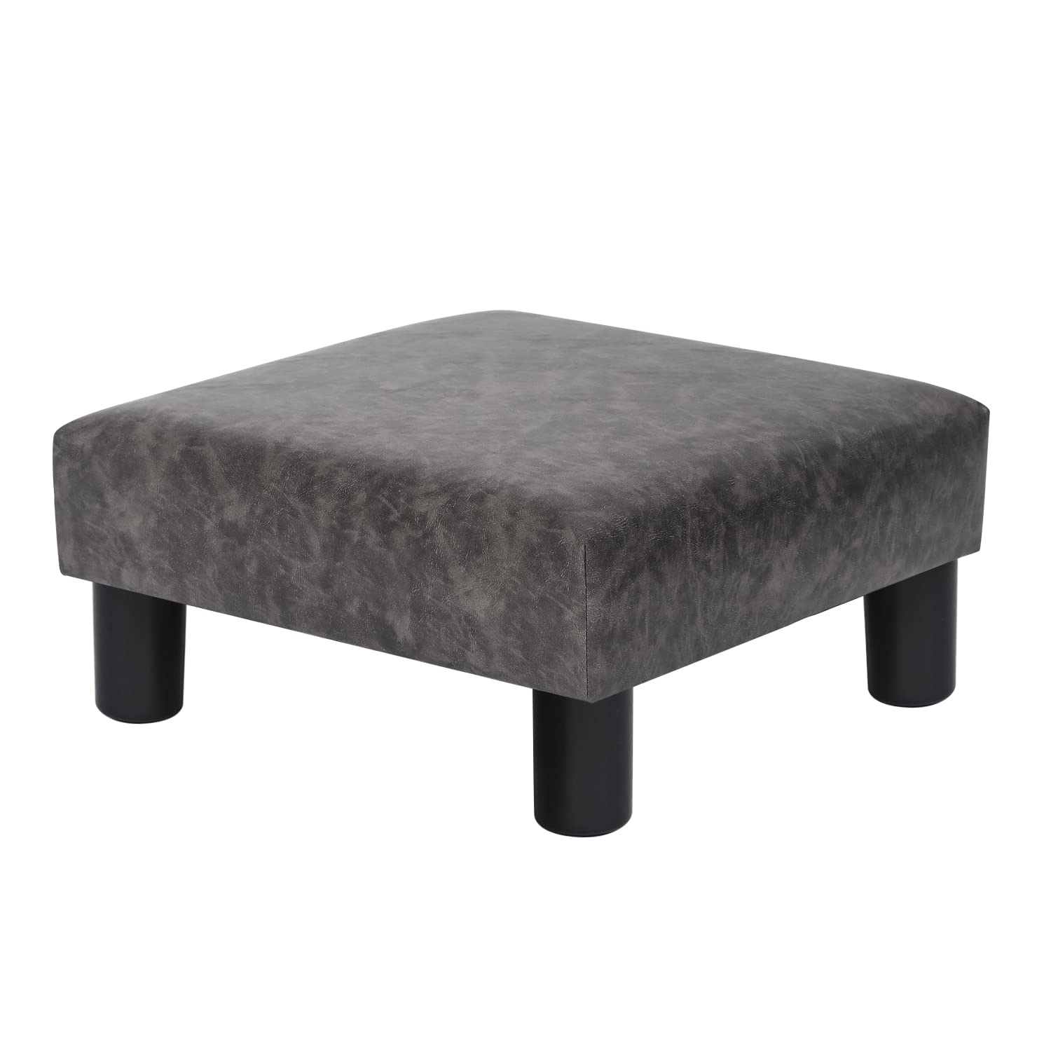 Joveco Small Square Footstool Ottoman - PU Leather Footrest Stool with Padded Seat, Modern Accent Chair for Living Room, Bedroom, Couch - Perfect for Pets & Home Decor (Gray) - Great for Relaxing, Reading & Adding Stylish Comfort