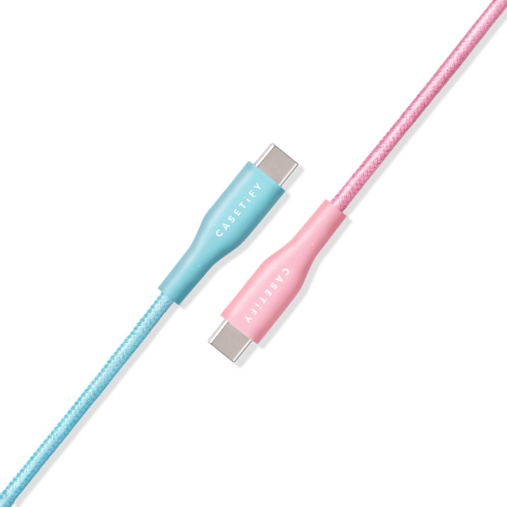 CASETiFY 60W USB-C to USB-C Fast Charging Cable 6.6ft (2m) - PD Charger Compatible with iPhone 15 Pro, Samsung Galaxy S23 Ultra, iPad Pro 2023 | Durable Nylon Braided & Tangle-Free Design | High-Speed Data Transfer & Power Delivery | Perfect for Travel, Home Office, Gaming, Car Charging & Daily Commute | Fast Charging Solution for Smartphones, Tablets, Laptops | Cotton Candy Pink | Ideal for Work from Home, Business Trips & On-the-Go Use | Great for Travel, Office, Home & Car Charging