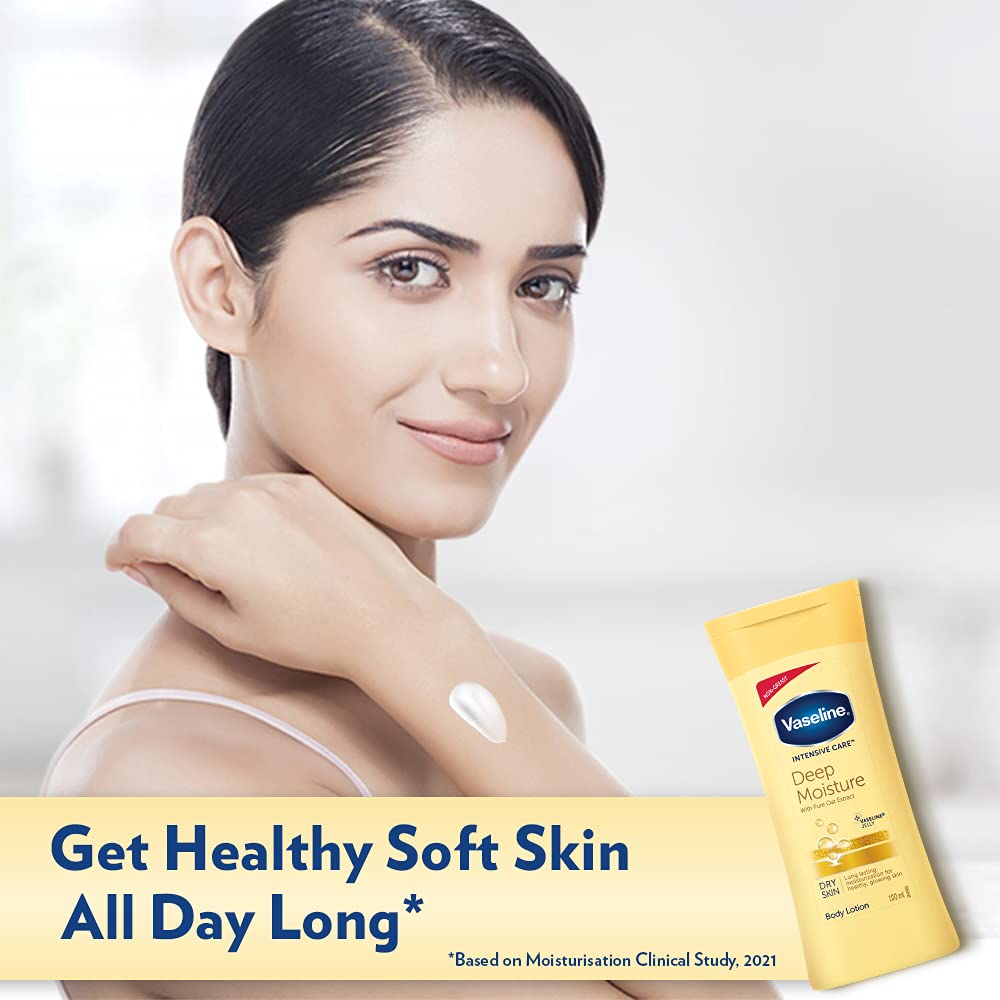 Vaseline Intensive Care Deep Moisture Body Lotion - 100ml | Long Lasting Hydration for Healthy, Glowing Skin | Dry Skin Relief for Daily Use & Nighttime Care