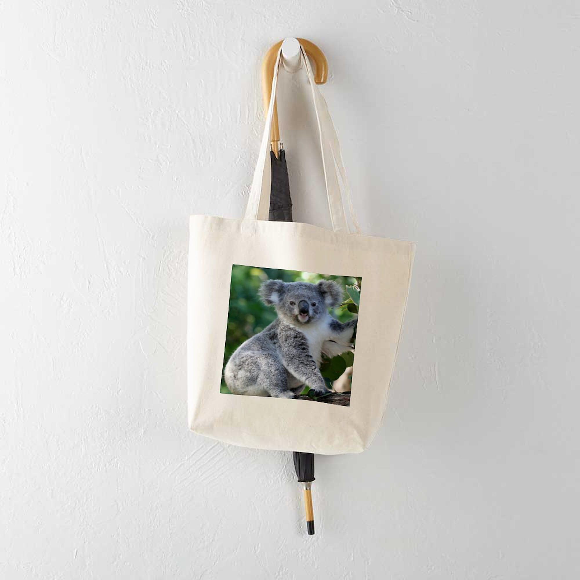 Cute Cuddly Koala Tote Bag - Natural Canvas Reusable Shopping Bag for Groceries, Beach & Daily Use | Eco-Friendly & Durable
