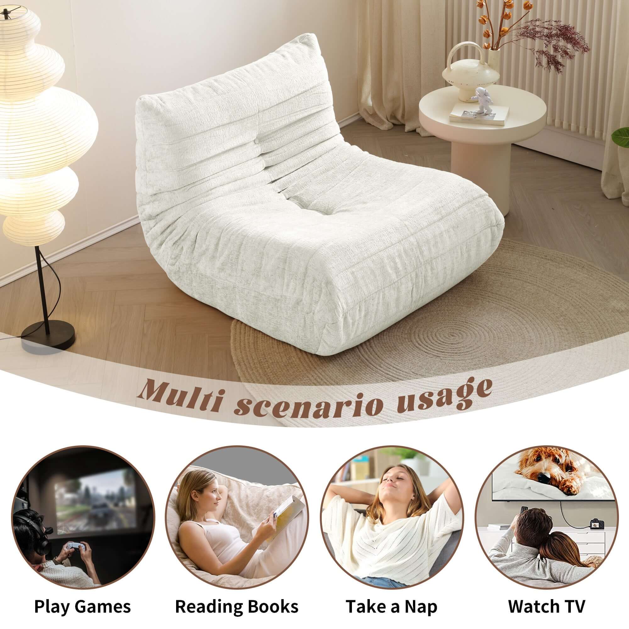 Comfortable Compressed Foam Floor Couch - Soft Chenille Togo Style Sofa for Living Room, Bedroom, Dorm or Lounge - Perfect for Relaxing, Reading and Entertaining Guests