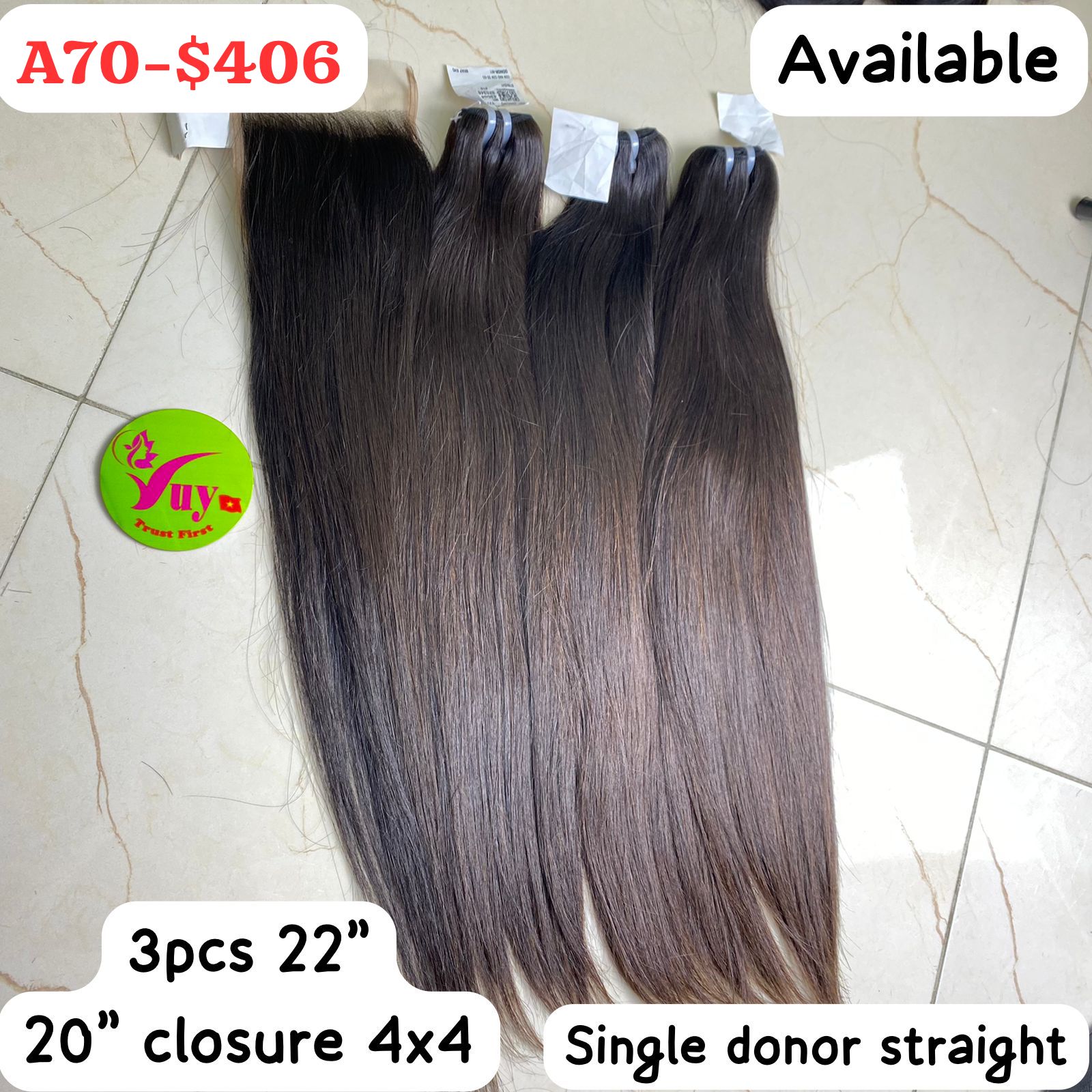 3pcs 22 + 20 Inch 4x4 Lace Front Closure Human Hair Straight (A70) - Perfect for Protective Styles, Weaves & Natural Hair Extensions