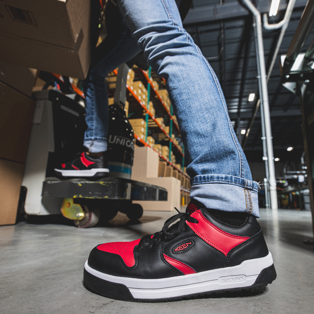 Keen Overton Men's Composite Toe Athletic Work Shoes - Lightweight Safety Shoes for Construction & Outdoor Work - Red/Black (Model 1029872) - Perfect for Job Sites, Hiking & Industrial Work Environments