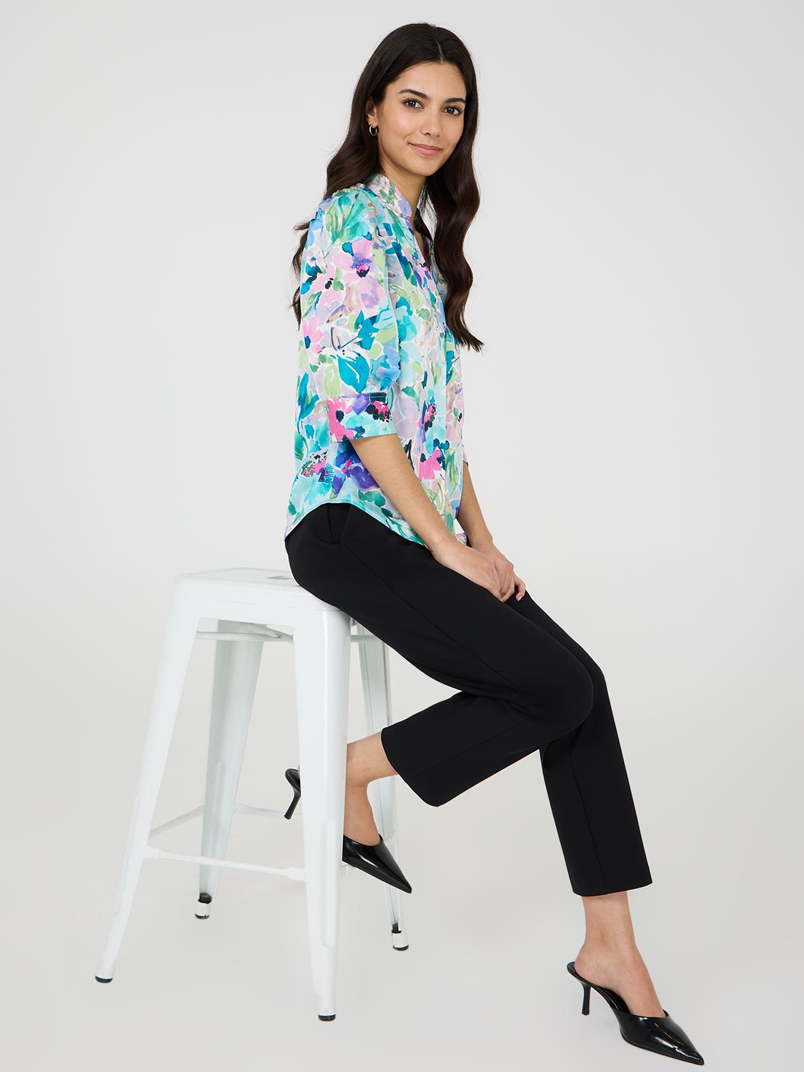 Elegant Floral Print Satin Blouse for Women - Soft & Comfortable Party Shirt - Perfect for Office, Date Night & Special Occasions