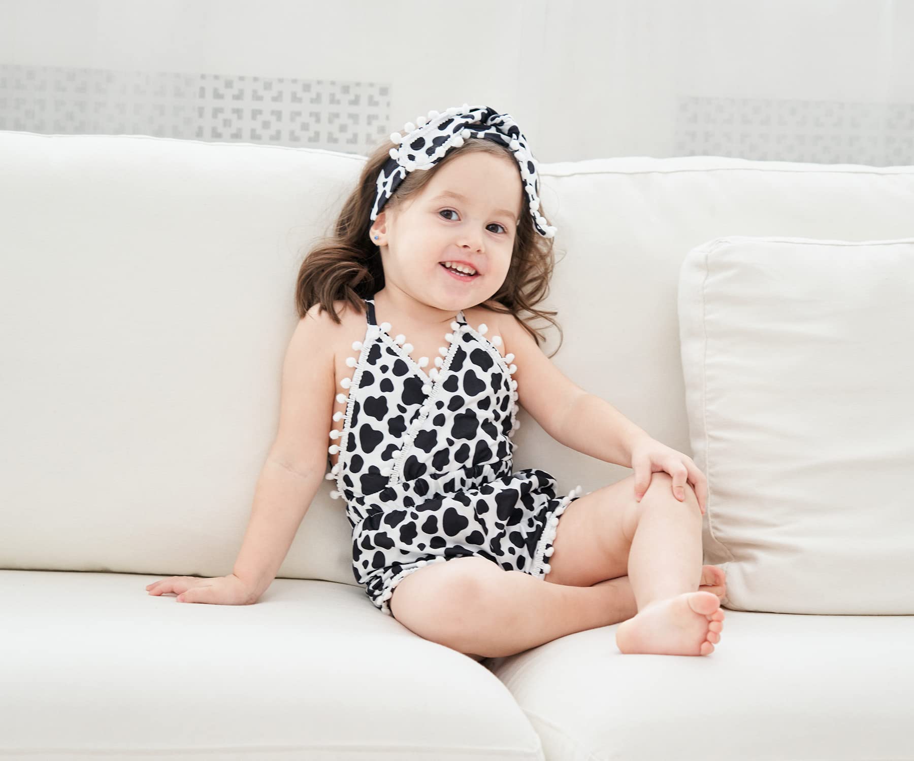 6M-3T Baby Girl Backless Bodysuit Outfit Set - Cute Romper Jumpsuit with Headband for Summer Photos, Birthday Parties & Family Outings