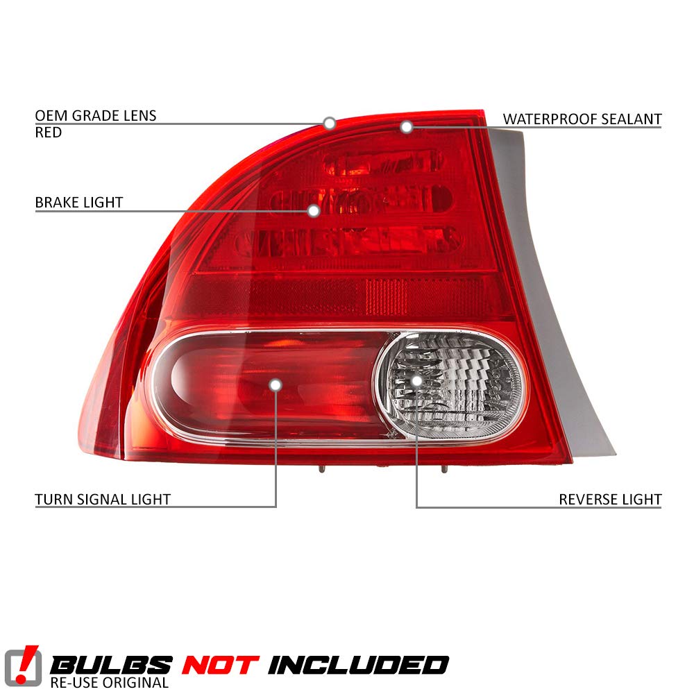 OE Style Halogen Tail Lights Assembly Replacement for 2006-2008 Honda Civic - Compatible with HO2800166 HO2801165 33551SNAA01 33501SNAA02 - Perfect for Night Driving & Car Customization