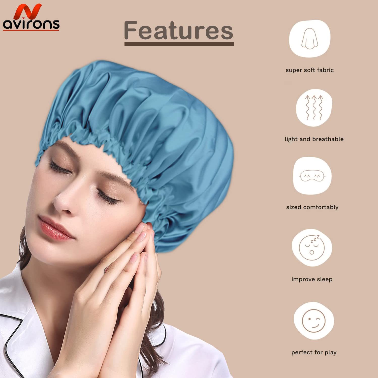 Avirons Reversible Pure Satin Hair Bonnet for Sleeping - Adjustable Silk Sleep Cap with Free 3 Scrunchies | Women's Protective Night Hairstyle Accessory | Perfect for Curly Hair, Natural Hair & Hair Protection While Sleeping