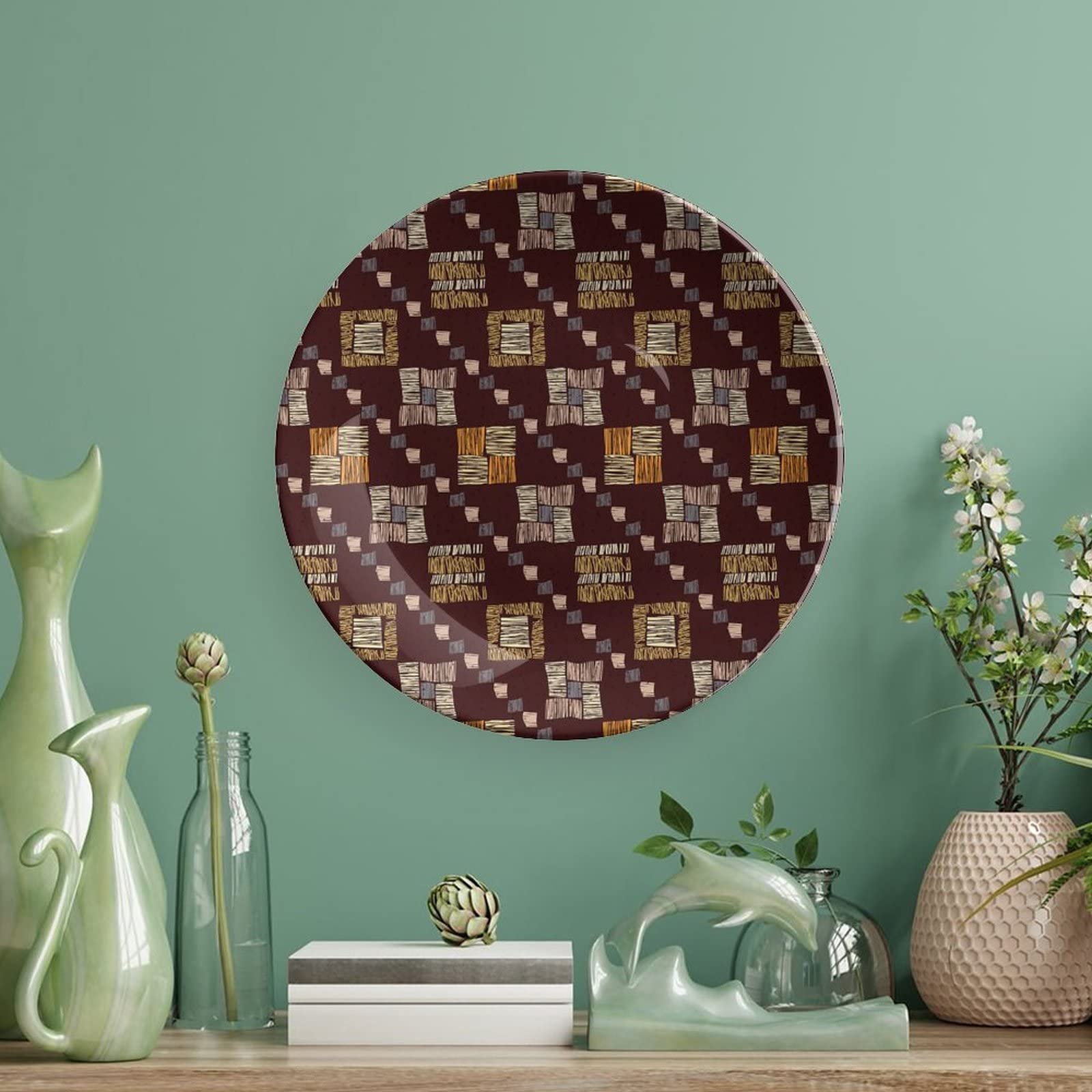 African Pattern Ceramic Plates Set - 6 Inch Decorative Dinner Plates with Abstract Diagonal Line Design for Dining, Parties, Weddings & Home Decor - Handcrafted Artisan Plates for Table Setting & Wall Display