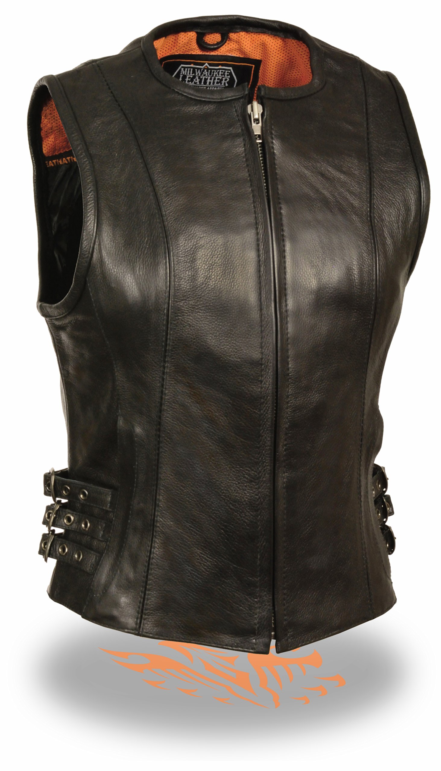 Milwaukee Women's Zipper Front Triple Buckle Leather Vest - Black 4X-Large Size - Stylish Biker Jacket for Motorcycle Riding & Outdoor Fashion