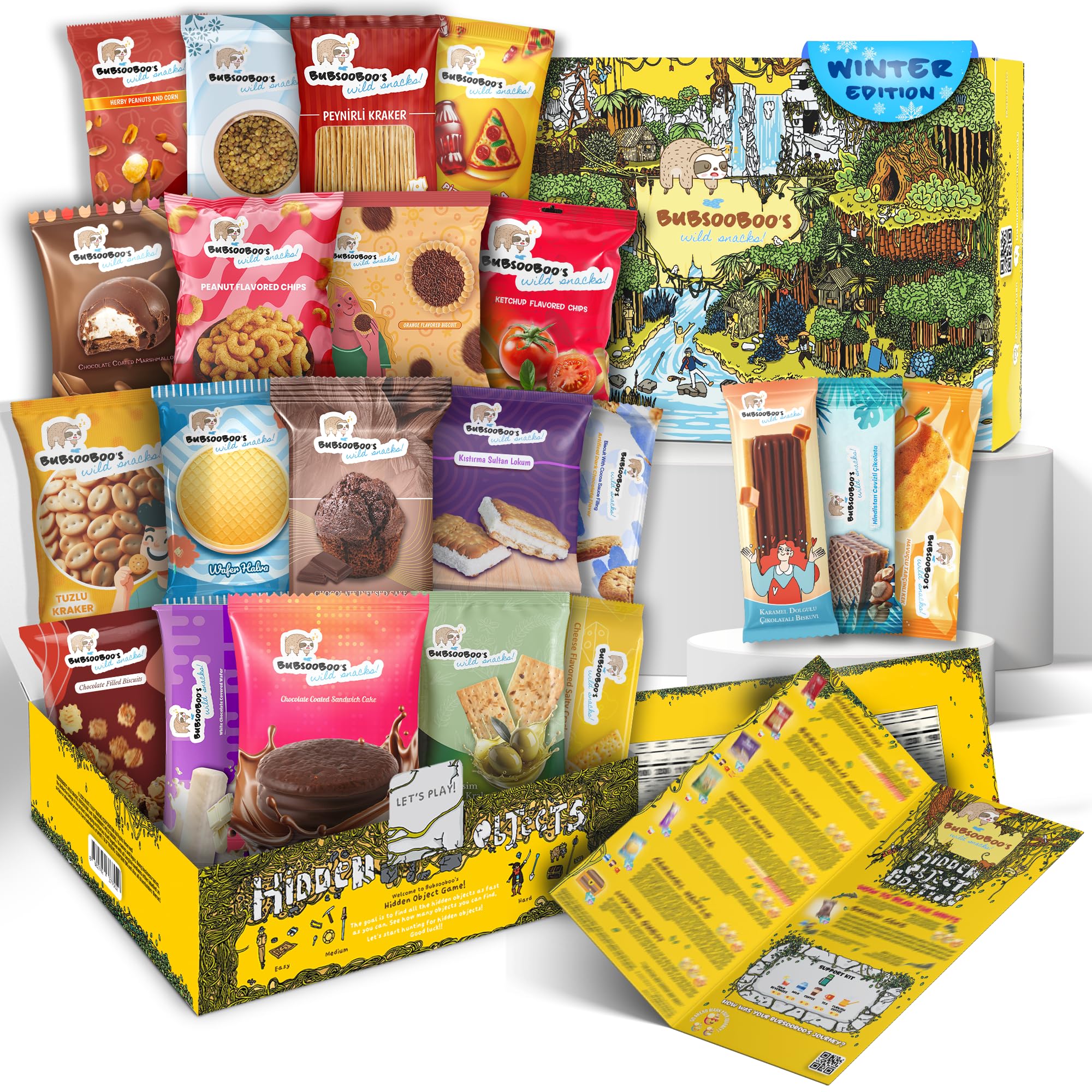 Maxi International Snack Box with Hidden Game Theme - 21 Full-Size Global Treats Variety Pack | Unique Foreign Snacks from Turkey & Worldwide | Perfect Gift for Gamers, Party Snacks & Cultural Food Exploration