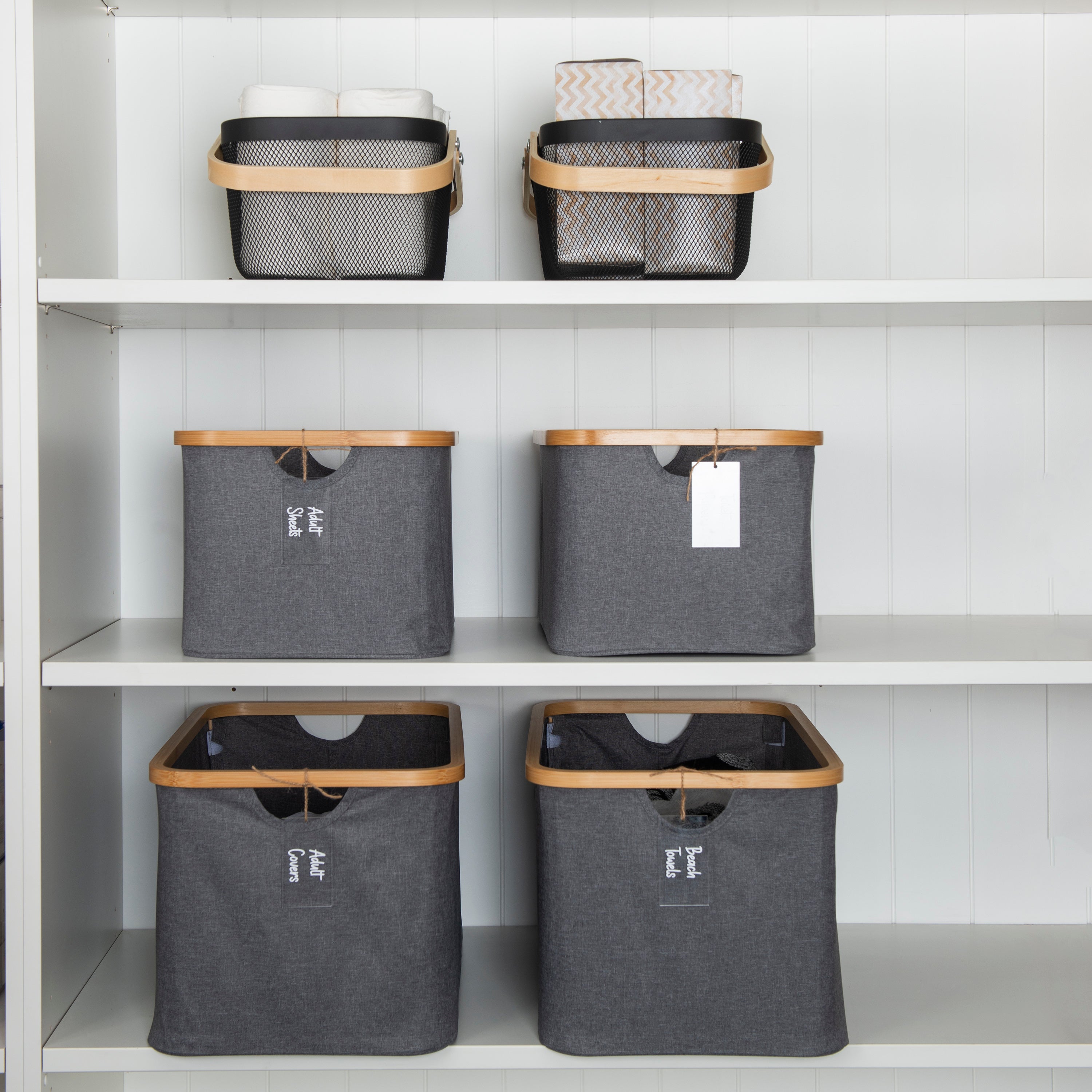 Large Black Storage Basket with Wooden Handle - Perfect for Home Organization, Laundry, Toys & Closet Storage
