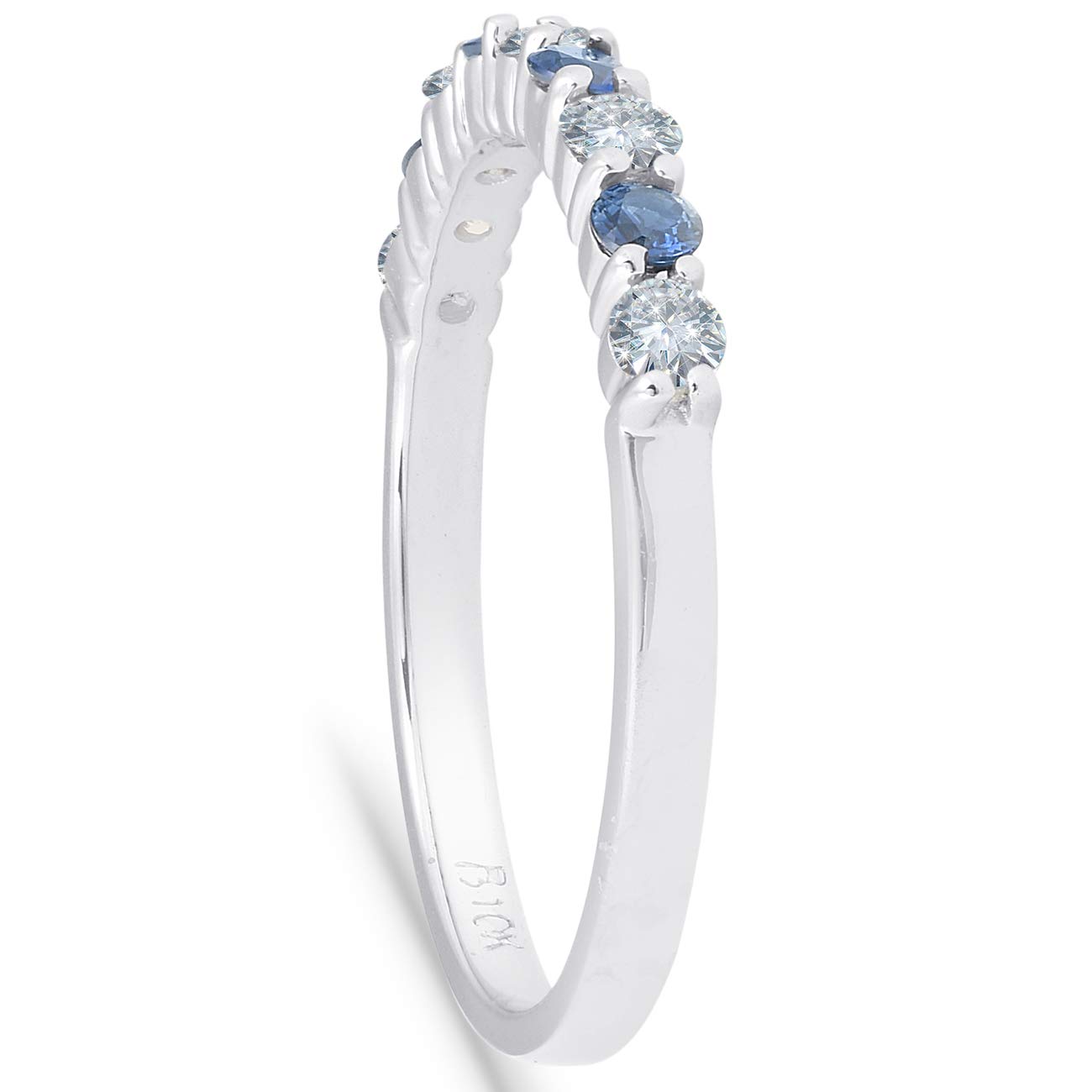 1/2CT Blue Sapphire & Diamond Wedding Ring - 10K White Gold Engagement Band for Women - Perfect for Bridal, Anniversary, and Special Occasion Gifts