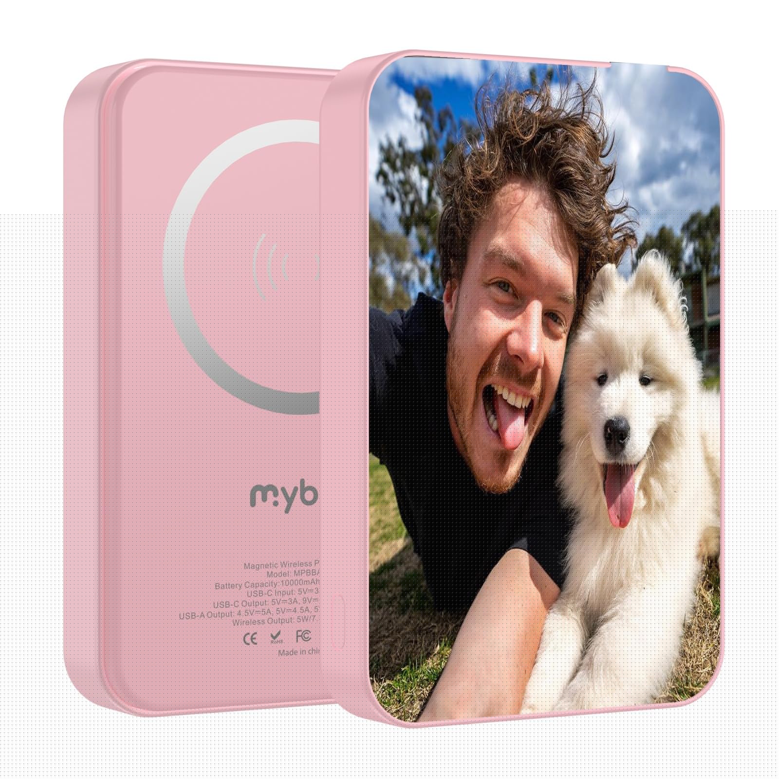 MYBAT Custom Photo Wireless Power Bank 10000mAh - Magnetic Portable Charger with MagSafe, Ultra Slim Design, 20W USB-C Fast Charging - Perfect for iPhone, Travel & Customized Gifts (Pink)