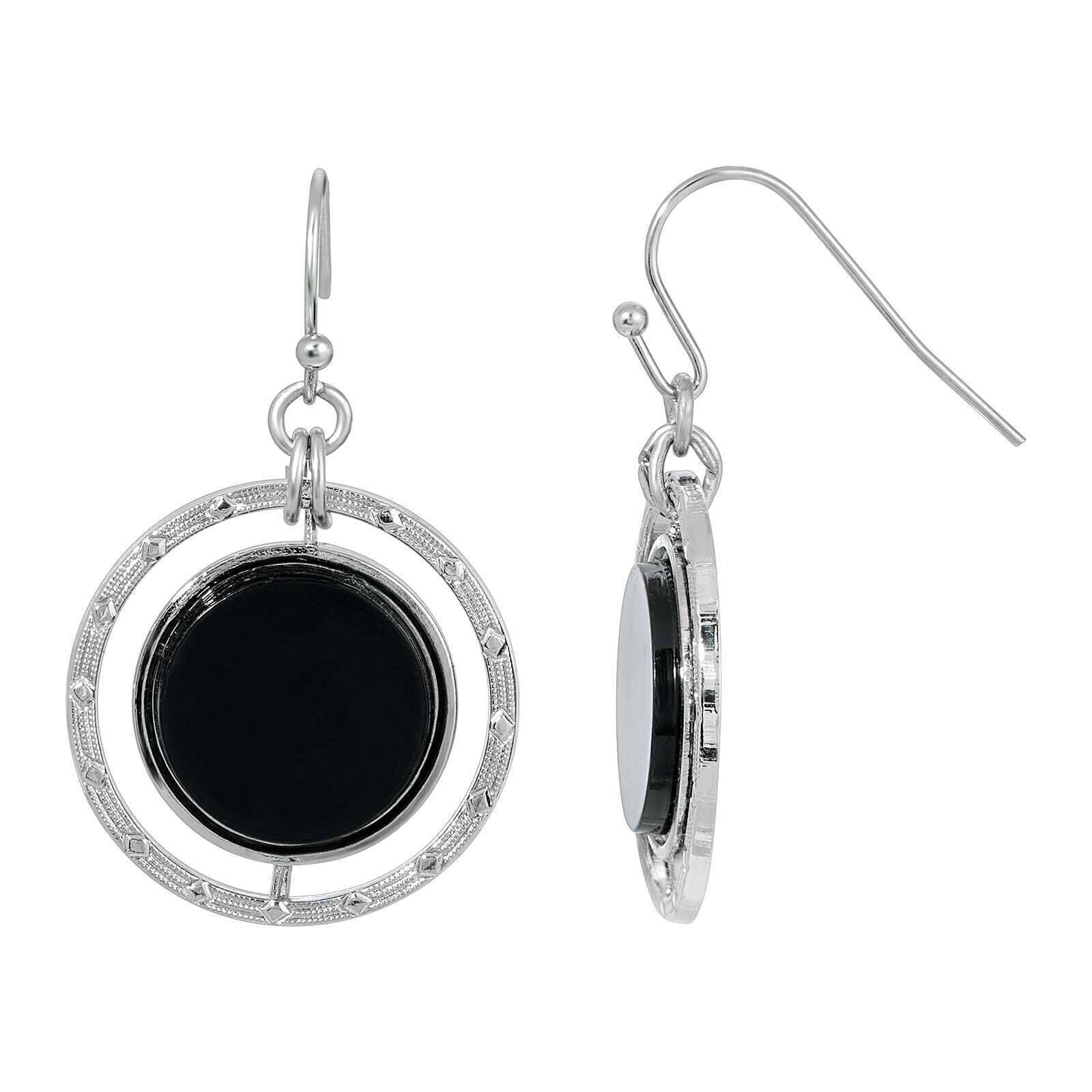 1928 Jewelry Black Stone Drop Earrings for Women - Elegant Concentric Design Dangle Earrings for Party, Wedding & Evening Wear