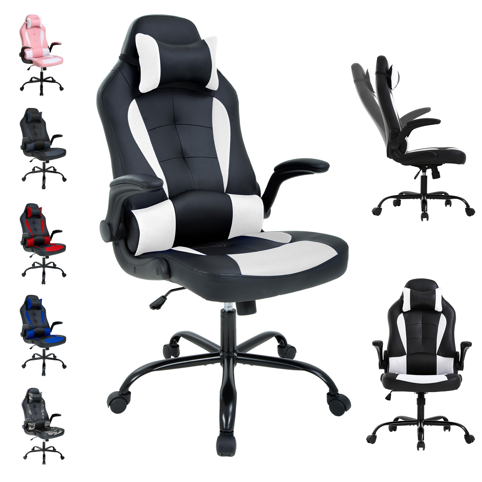 **Ergonomic Gaming Chair with Headrest & Lumbar Support - Adjustable PU Leather High Back Racing Office Chair for Adults & Kids - Perfect for PC Gaming, Work & Home Office (White)**
