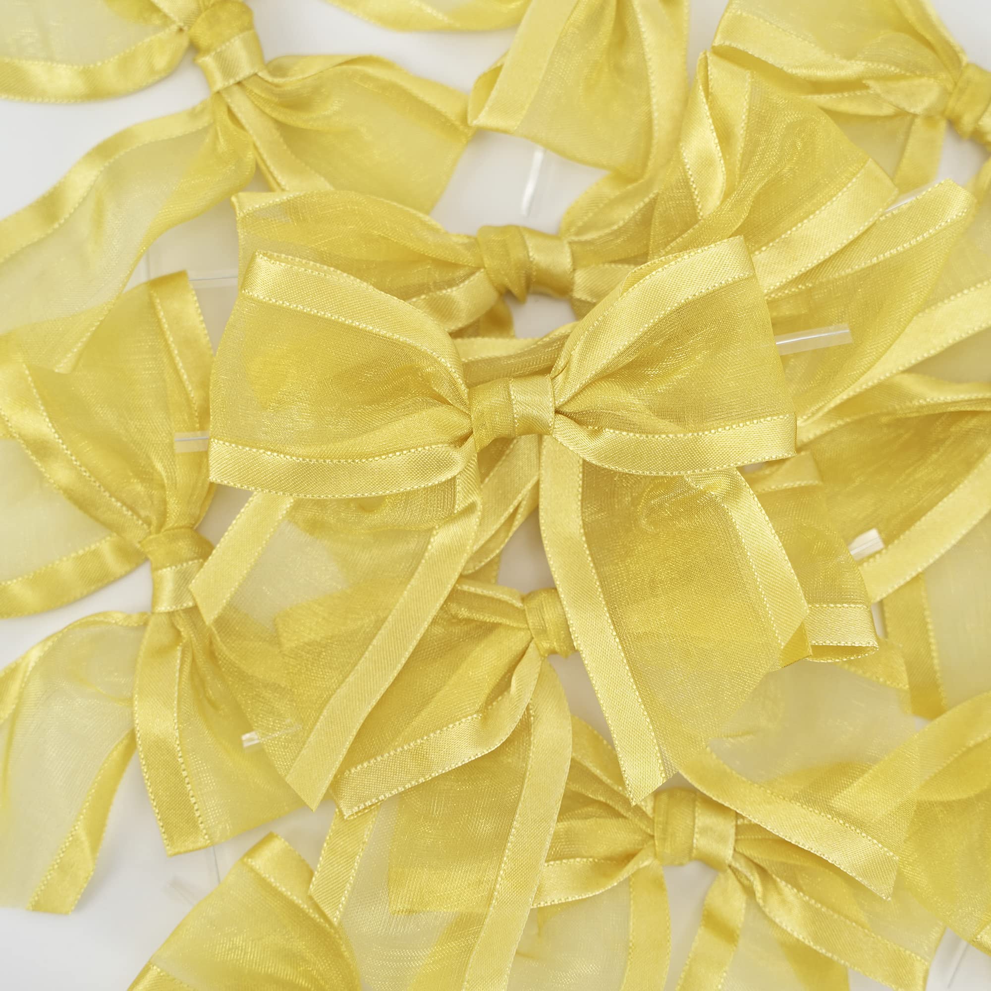 Premade Gold Organza Bows for Gifts, Christmas & Weddings - 12 Pack