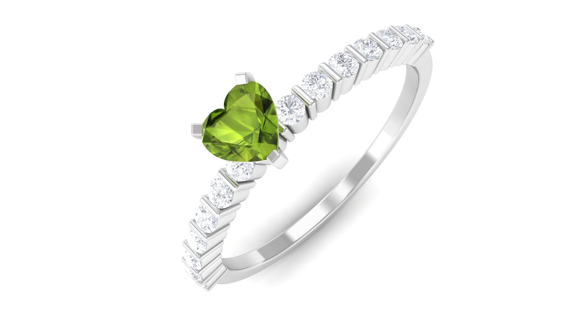 4mm Heart-Shaped Peridot & Diamond Promise Ring for Women - 14K Solid Gold Engagement Gift for Her, Anniversary & Valentine's Day Jewelry