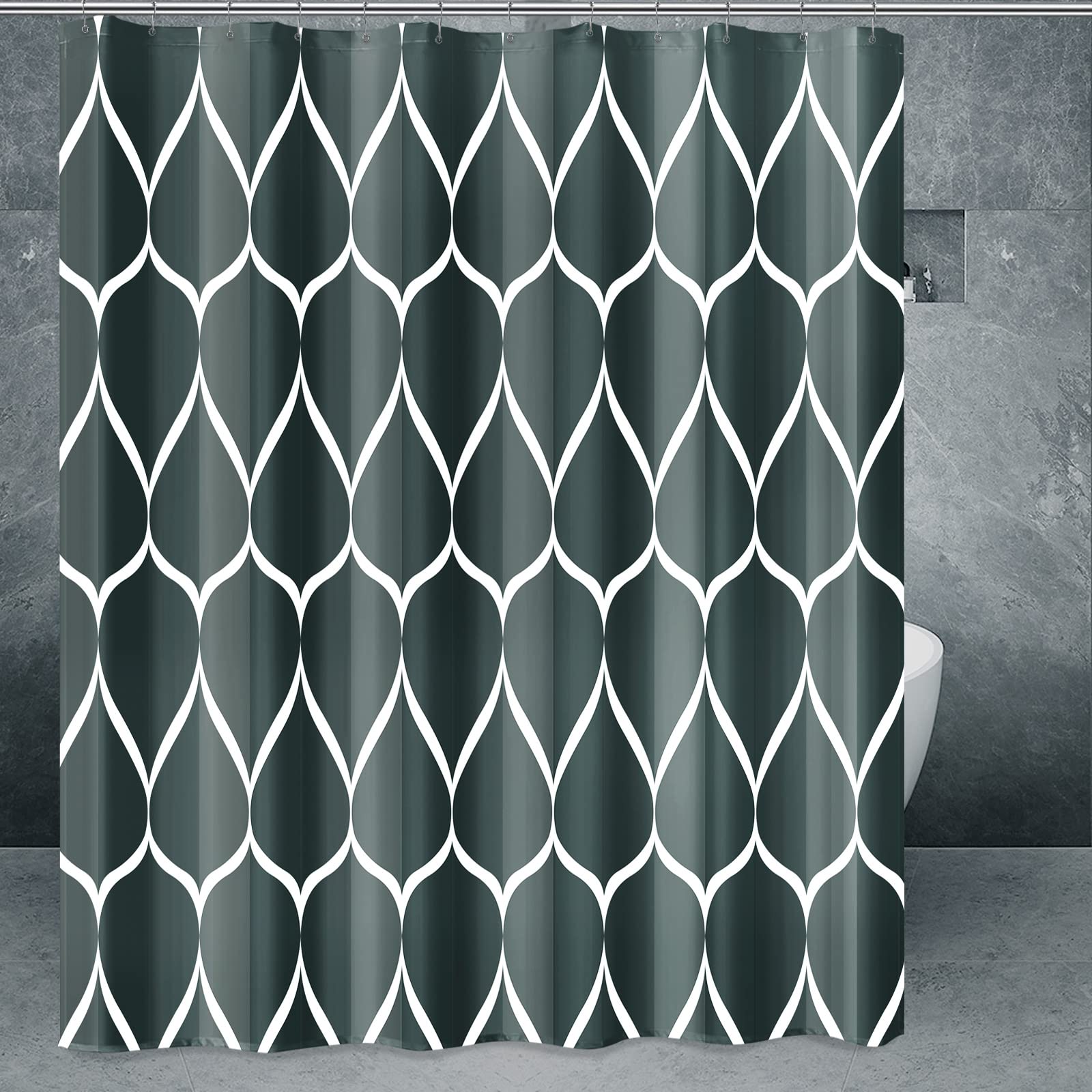 Gelbchu Black Dark Green Geometric Shower Curtain - Waterproof Polyester Fabric Bathroom Decor with Weighted Hem & 12 Hooks (72x78 Inches) - Quick Drying, Durable & Machine Washable - Perfect for Modern Bathrooms, Guest Baths & Spa Retreats