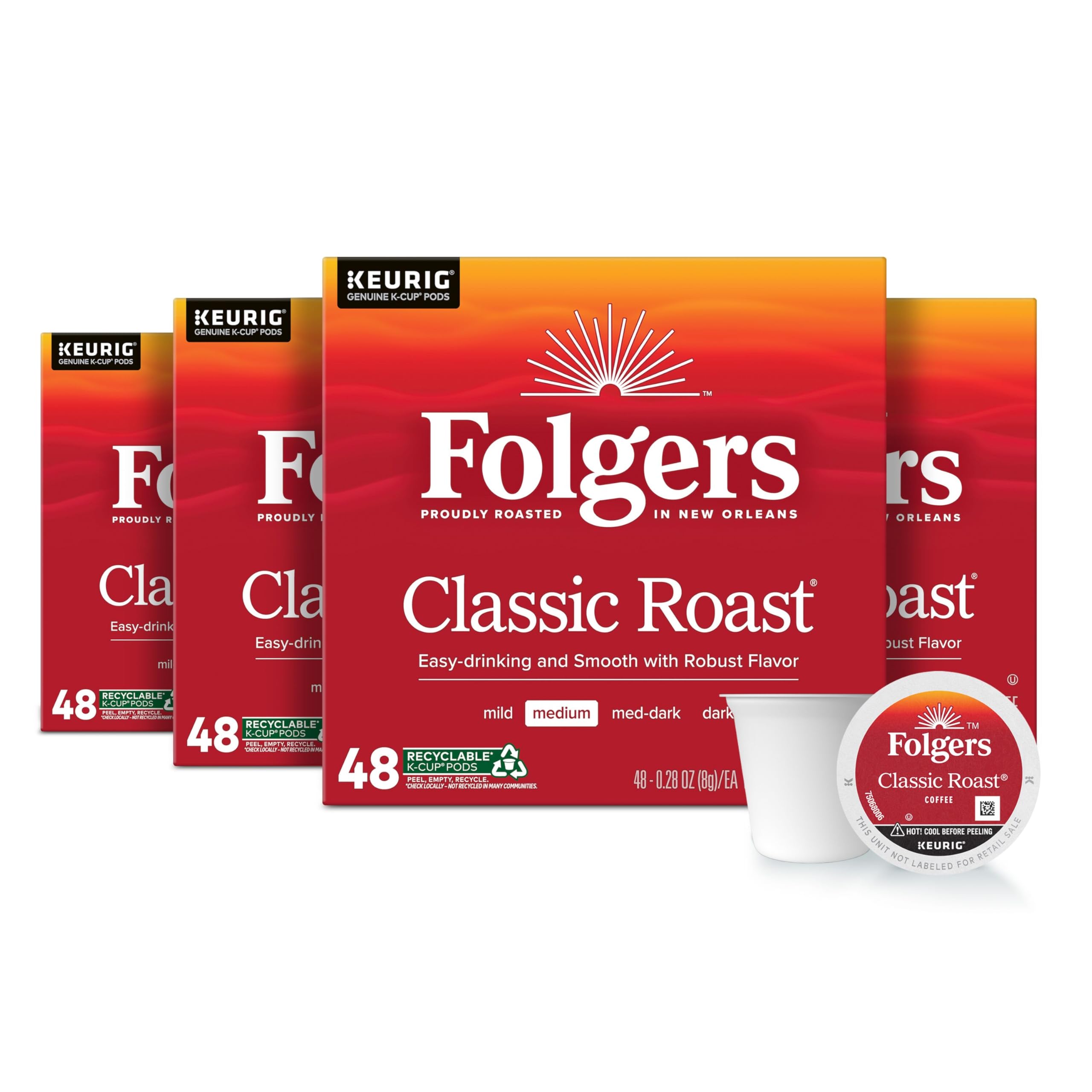 Folgers Classic Roast Medium Roast Coffee - 192 Keurig K-Cup Pods for Keurig Brewers | Perfect for Home, Office & Morning Coffee Routine