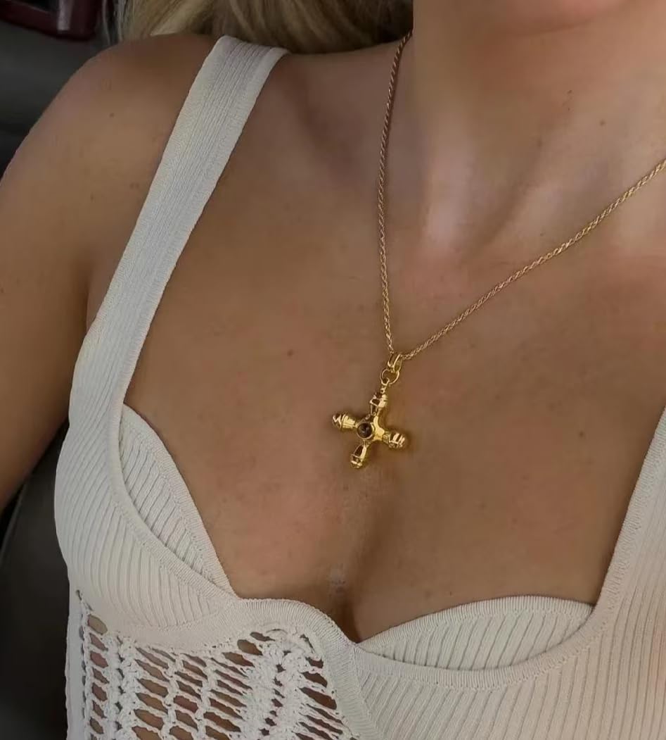 18K Gold Plated Chunky Cross Necklace for Women - Vintage Y2K Style Summer Jewelry - Perfect for Layering, Gifts, and Everyday Wear