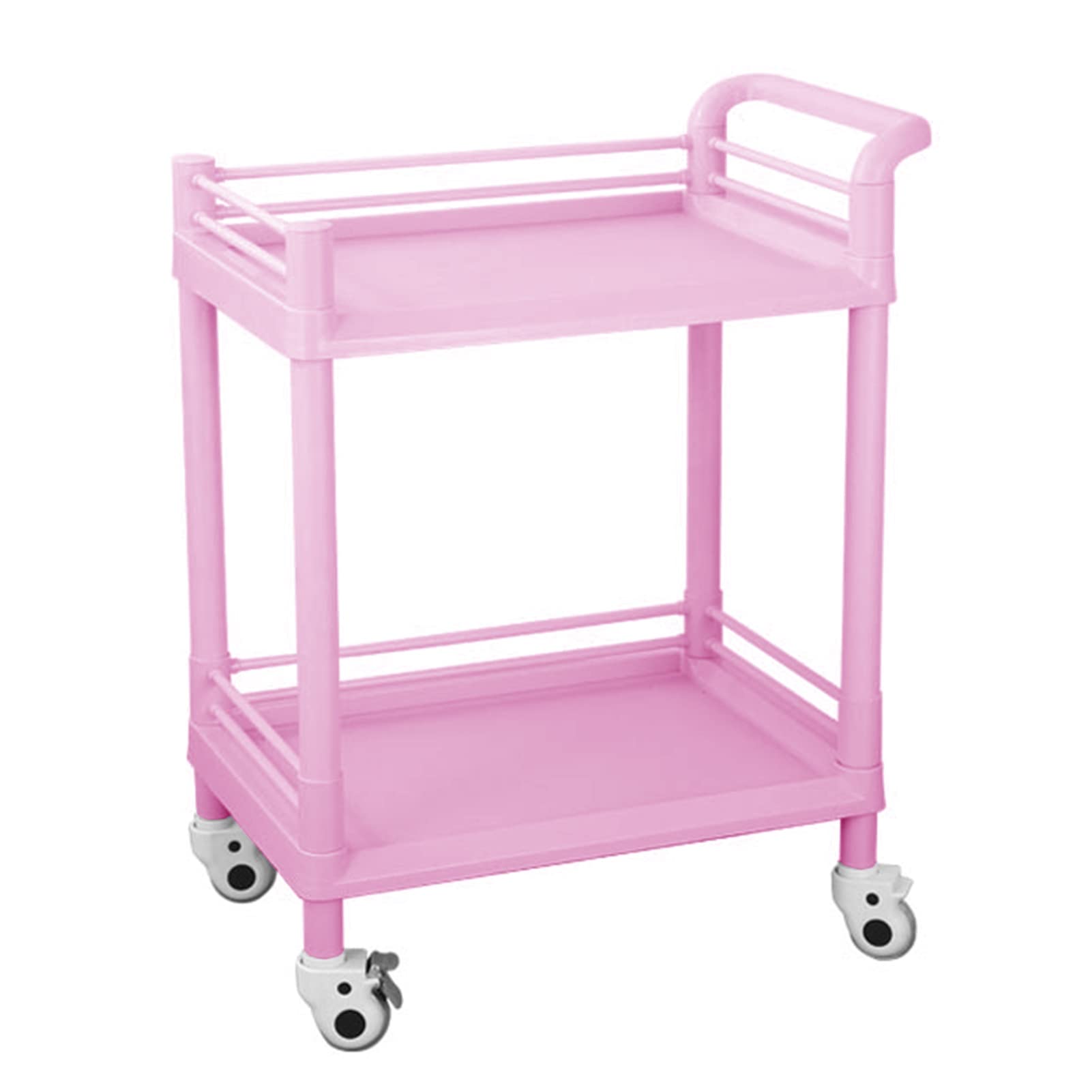 Double Layer Rolling Beauty Trolley with Brake Wheels - 90cm Tall Salon & SPA Cart for Cosmetics, Hairdressing & Tattoo Supplies (64.5x44.5cm, Pink) - Perfect for Mobile Stylists, Salon Professionals & Home Beauty Organization