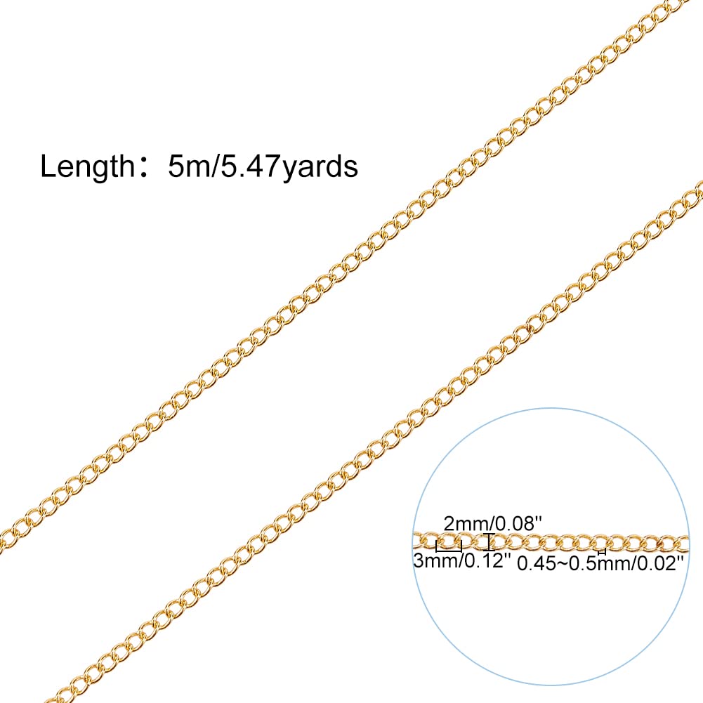 16 Feet Brass Cable Chains - 2mm Gold Jewelry Making Chains Bulk for DIY Necklaces, Bracelets & Anklets | Durable Metal Link Chains for Handmade Jewelry Crafting & Fashion Accessories