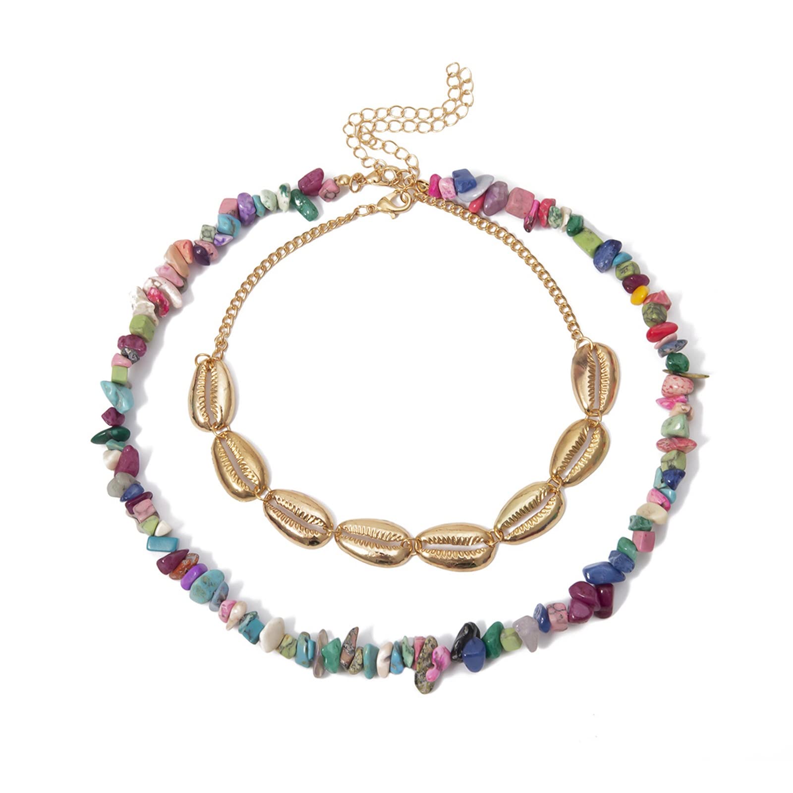 Dainty Layered Necklace for Women - 2PCS Gold Shell & Stone Pendant Chain Jewelry Set, 39CM | Perfect for Layering, Everyday Wear & Gift Giving
