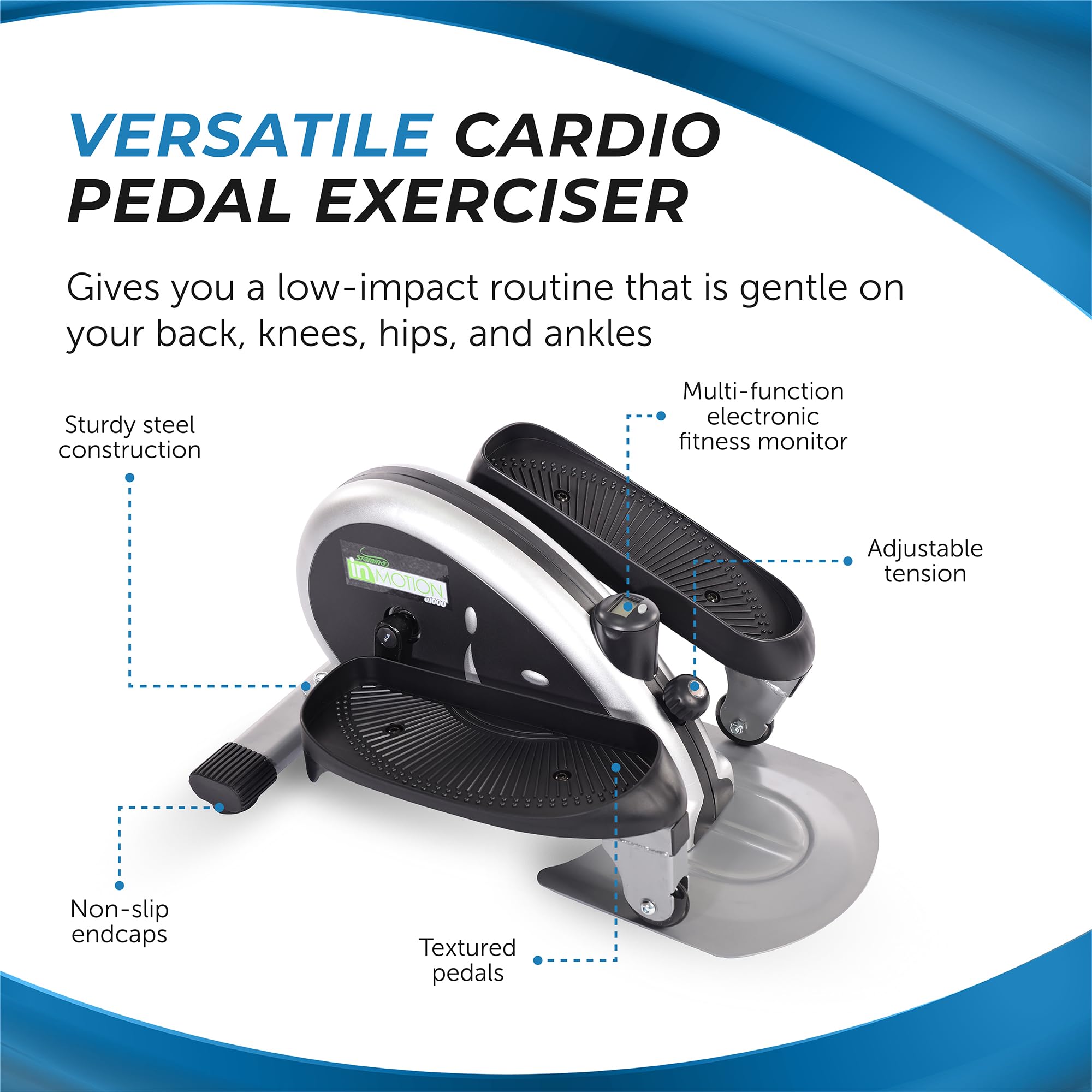 Stamina Inmotion Compact Strider Under Desk Elliptical Machine - Seated & Standing Foot Pedal Exerciser for Home & Office - Improve Circulation & Burn Calories While Working or Watching TV